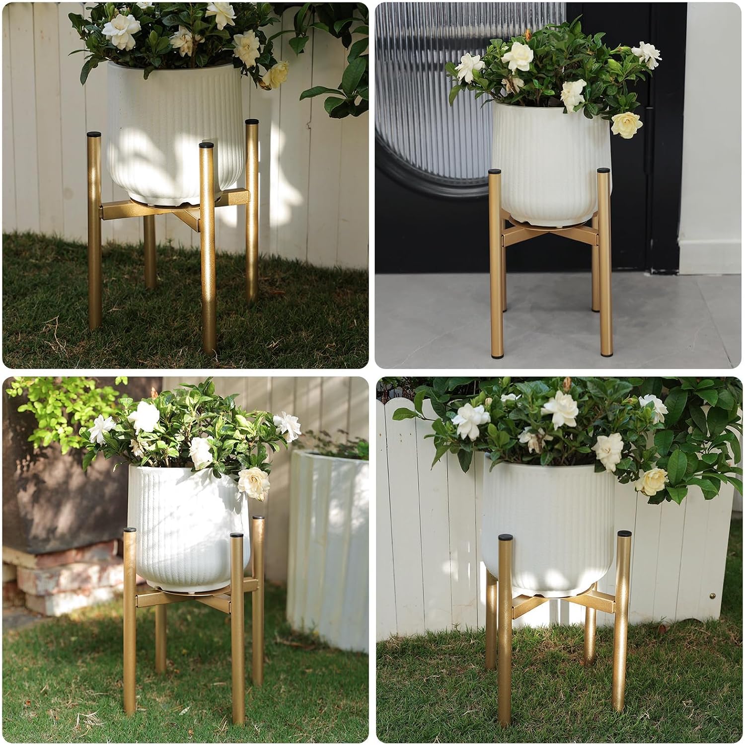 Adjustable Metal Plant Stand Indoor, Fits 8-14 Inch Pots, Mid Century Modern Gold Planter Holder,2 Heights, Heavy Duty
