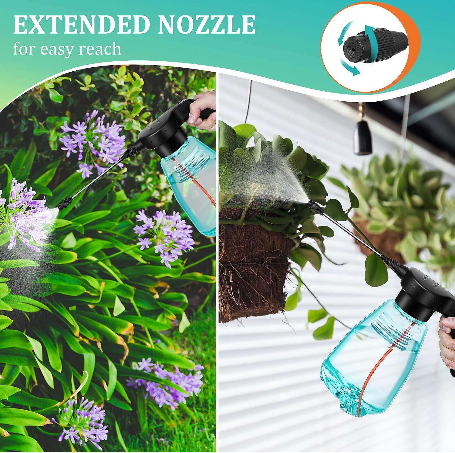 0.5 Gallon Electric Spray Bottle Plant Mister Green Style | Rechargeable Battery Powered Sprayer with Adjustable Spout