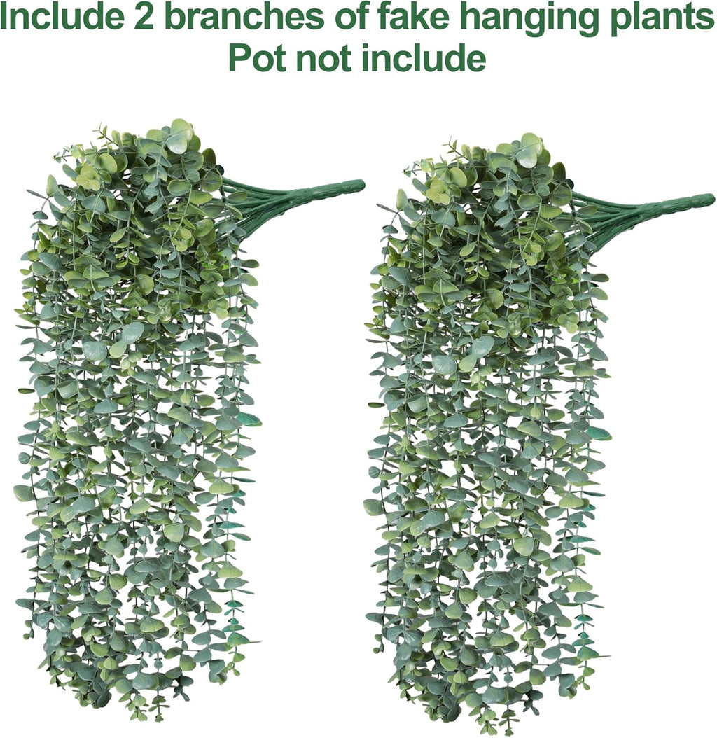 Faux Outdoor Plants Fake Hanging Plants for Outdoors Outside Decorations, 2 Pcs White Faux Eucalyptus Vines Realistic