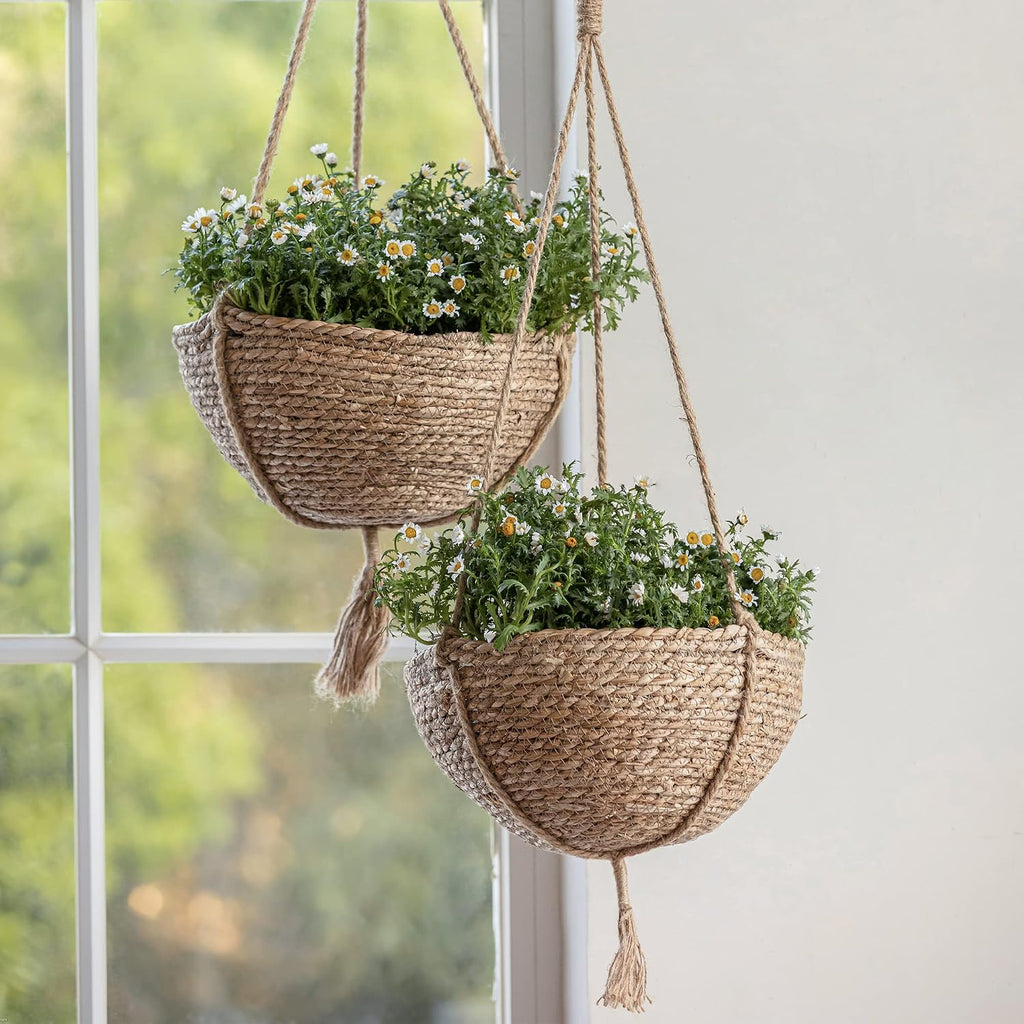 Natural Seagrass Hanging Planter Basket Set, Indoor Plant Pots, Boho Decor Plant Pot Cover, 12.4 (D) 6.3 (H) Inch, Pack