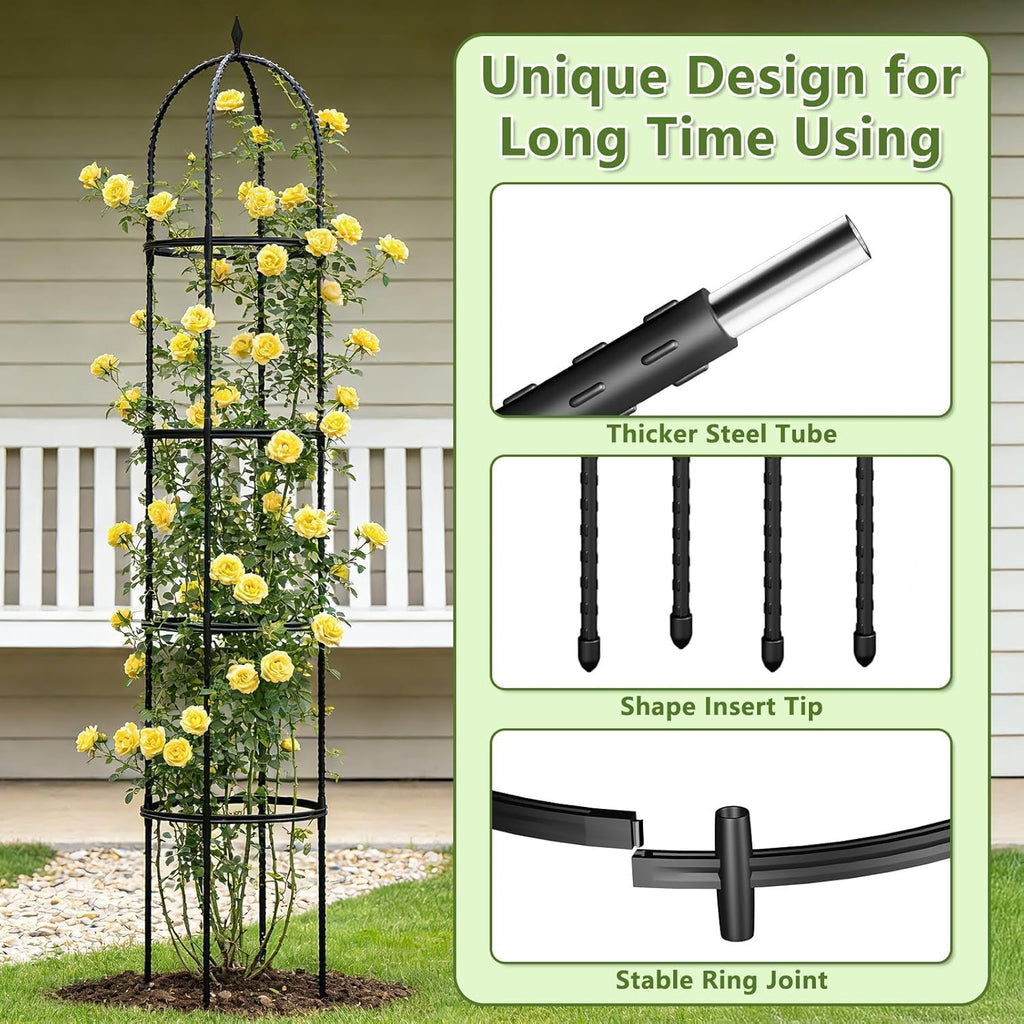 Obelisk Trellis for Garden Plants Climbing: 6ft Rustproof Metal Pipe with Plastic Coated - Potted Plant Climber Support