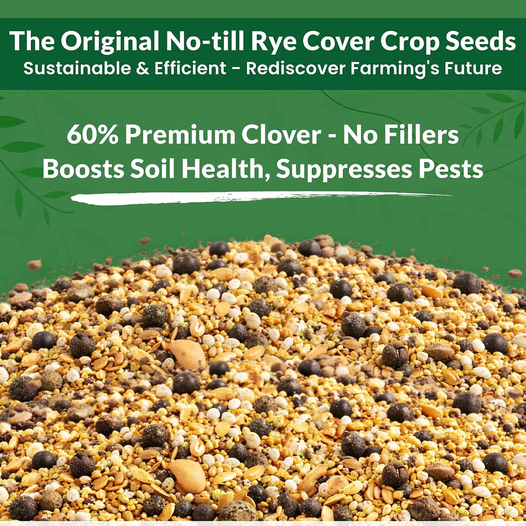 BuildASoil No-Till 60% Clover Seed Mix – 12 Species Cover Crop Seed Blend | No Mow Ground Cover Seeds for Lawn, Garden