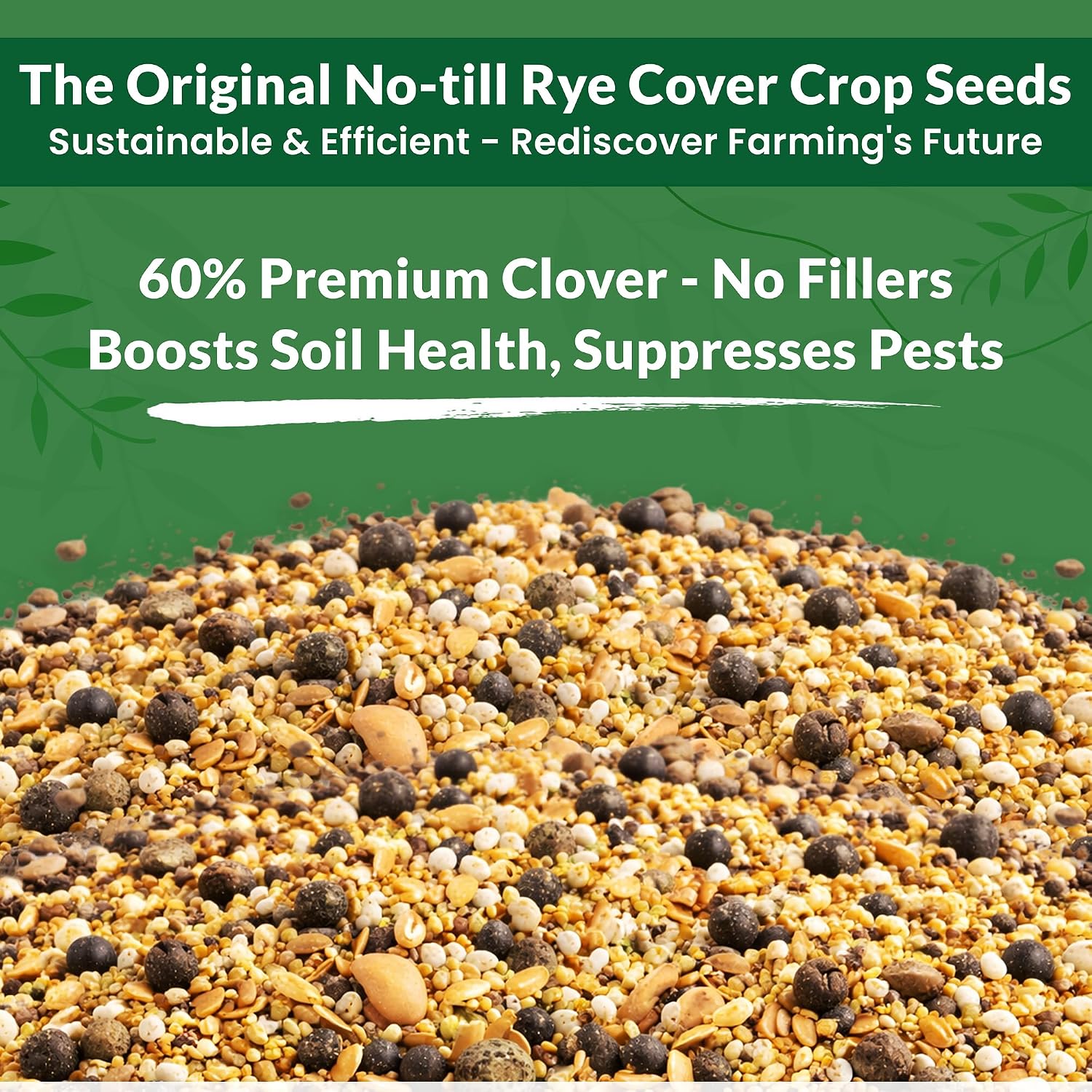 BuildASoil No-Till 60% Clover Seed Mix – 12 Species Cover Crop Seed Blend | No Mow Ground Cover Seeds for Lawn, Garden