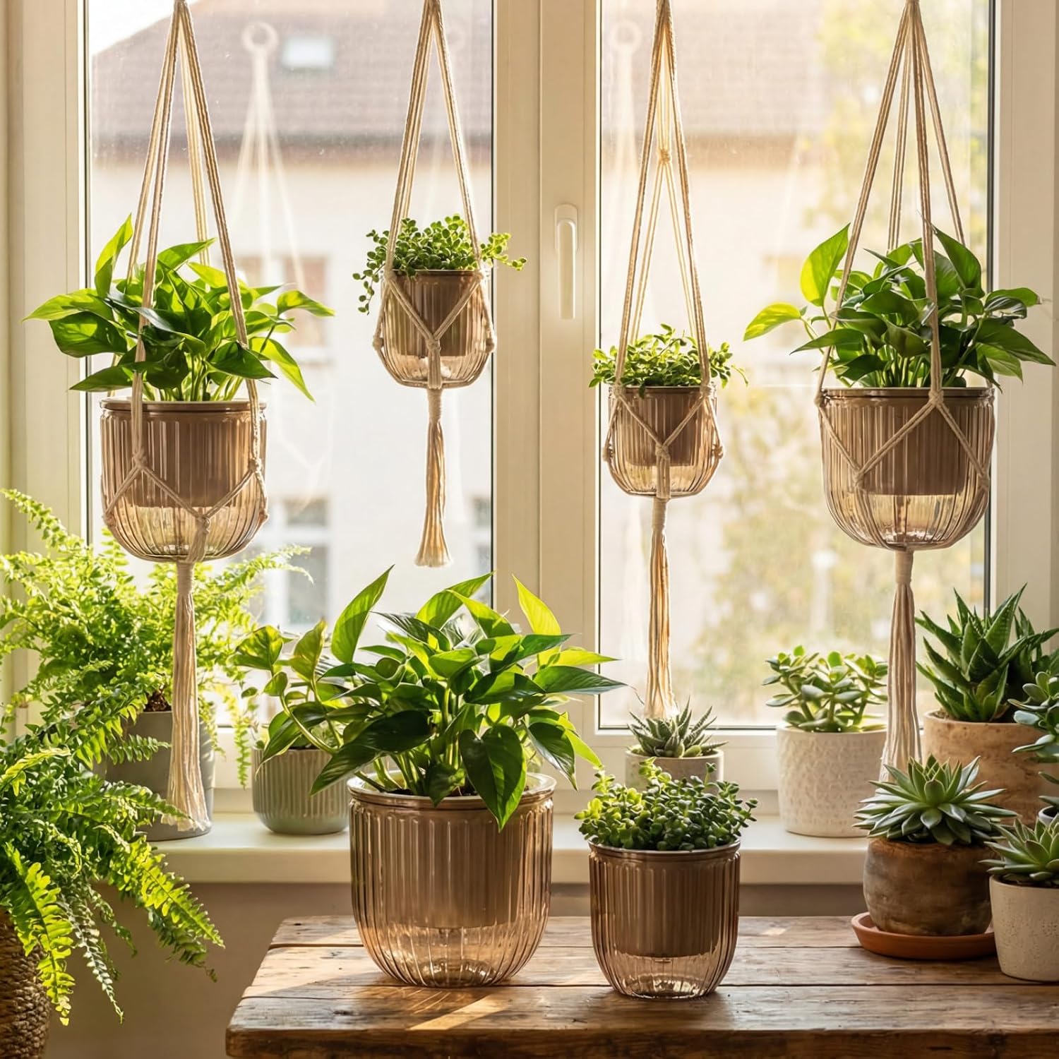 Hanging Planter Set of 6 Self Watering Indoor Flower Pots with Water Level Indicator Modern Plant Hangers for Indoor