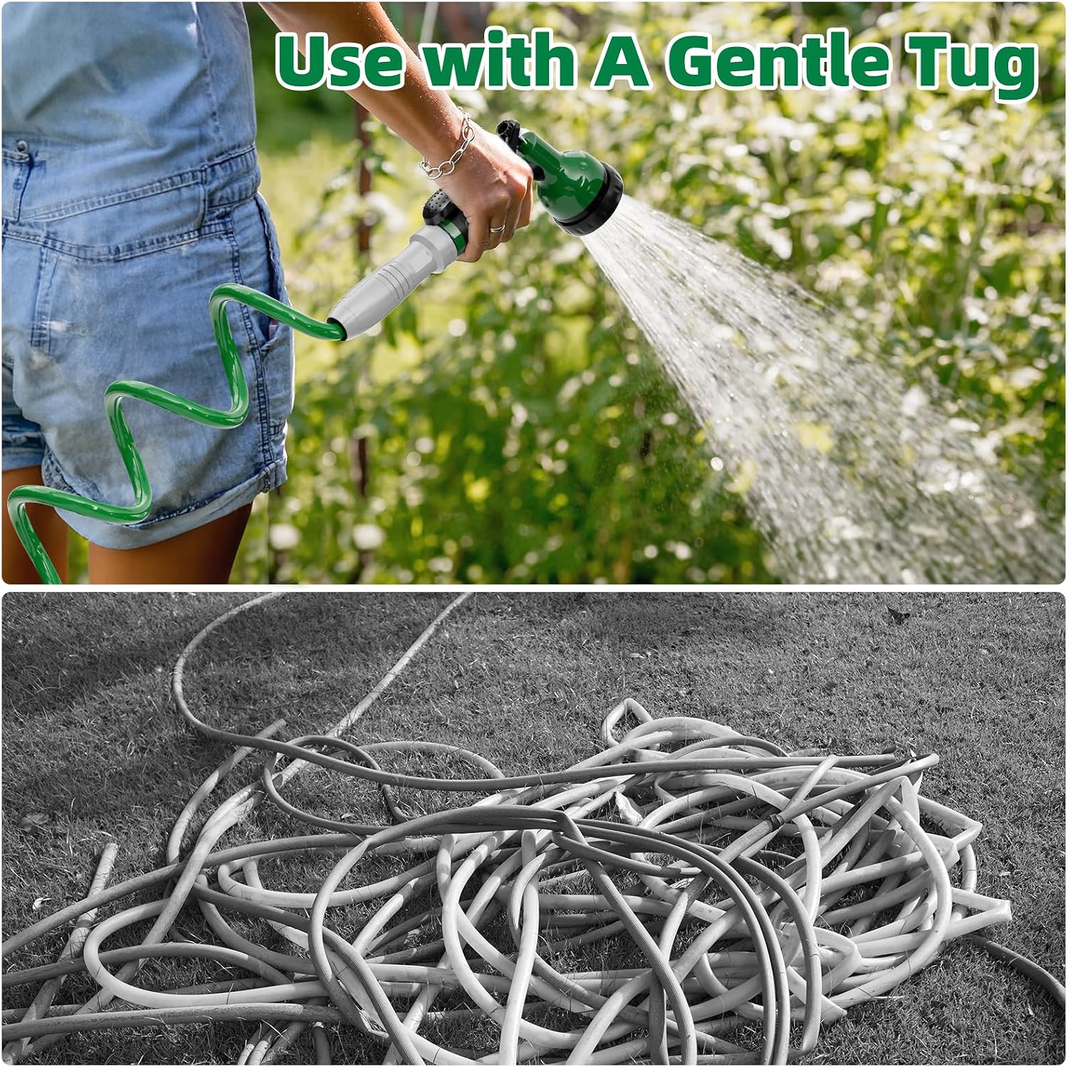 SPECILITE 3/8" Lightweight Coil Garden Hose 75 FT, EVA Flexible Water Hose | Curly Pipe with 6-Pattern Spray Nozzle for