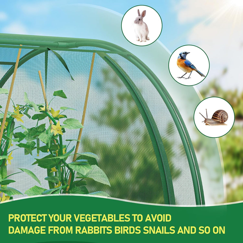 SPECILITE 98x49x49in Garden Plant Netting Mesh Cover for Raised Bed, Green | Roll-up Zipper Door, for Vegetables