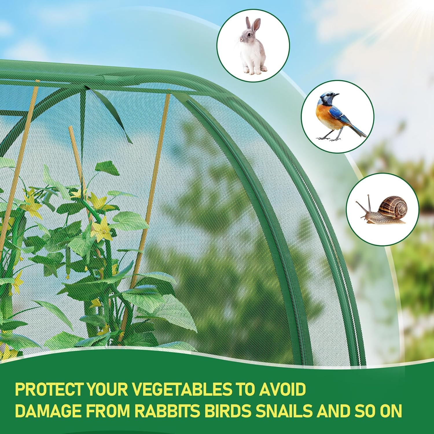 SPECILITE 98x49x49in Garden Plant Netting Mesh Cover for Raised Bed, Green | Roll-up Zipper Door, for Vegetables