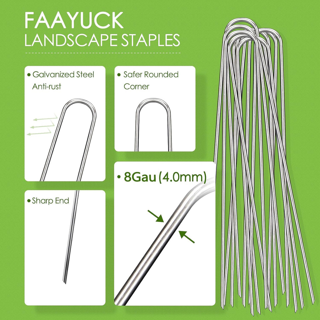 8 Inch Landscape Staples, 12/25/50/100 Pack Galvanized Garden Stakes, Heavy Duty 8 Gauge U-Shaped Ground Stakes for