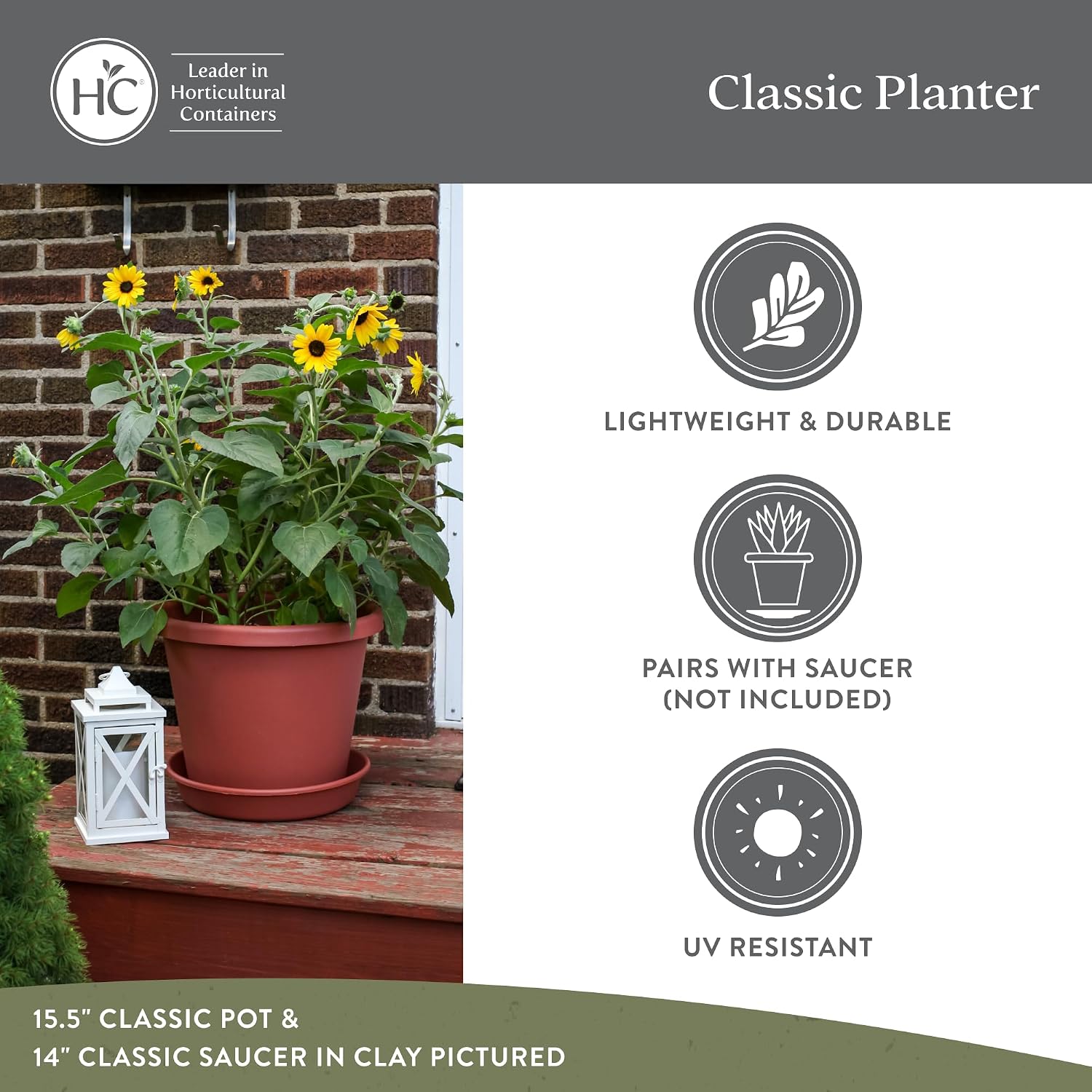 The HC Companies Classic Round Plastic Plant Pot w/Rolled Rim - Lightweight & UV Resistant Flower Pot for Herbs & More