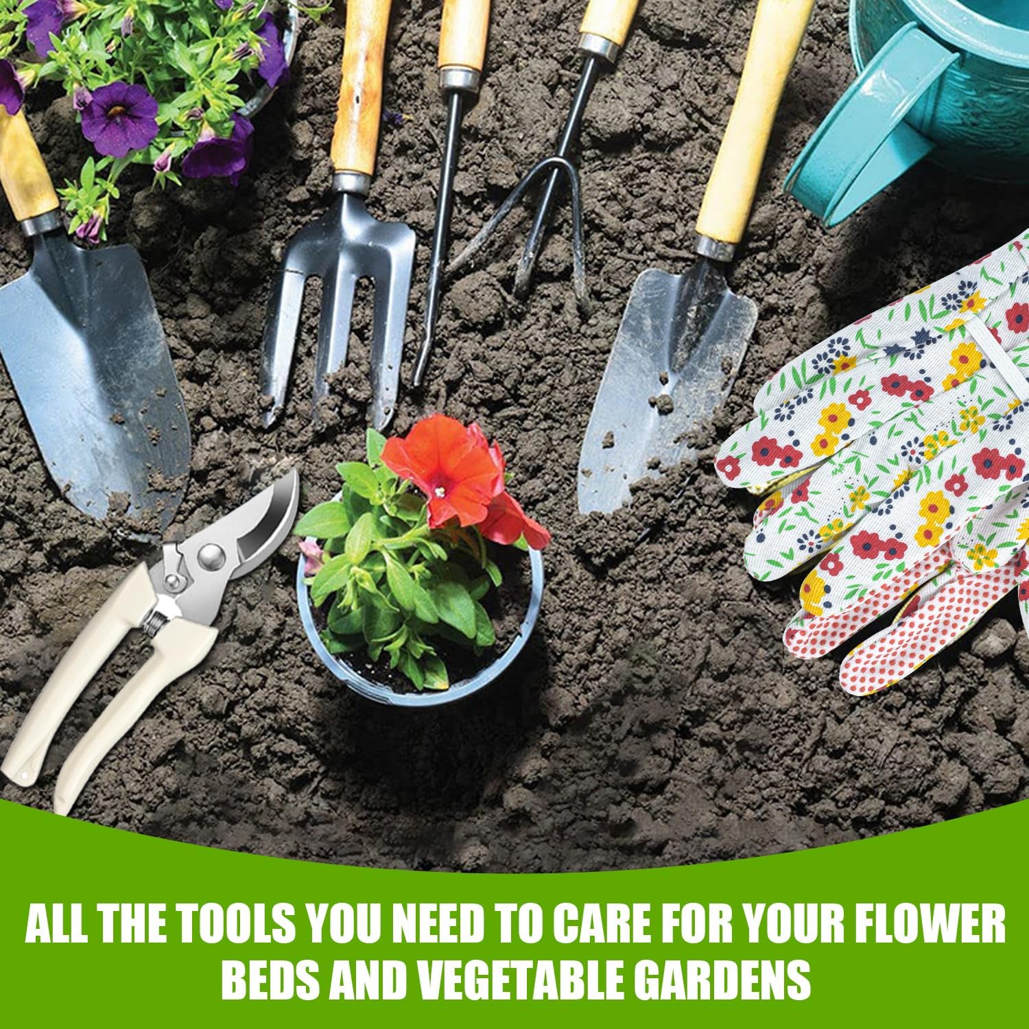 Gardening Tools Set Set for Women, 10 Pieces Heavy Duty Gardening Hand Tools with Storage Handbag Box, Steel Durable