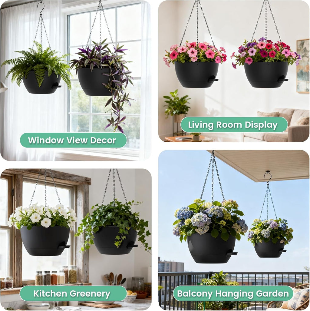 UOUZ 13 Inch 2 Pack Large Self Watering Hanging Planters for Indoor Outdoor Plants, Hanging Plant Pots with Removable