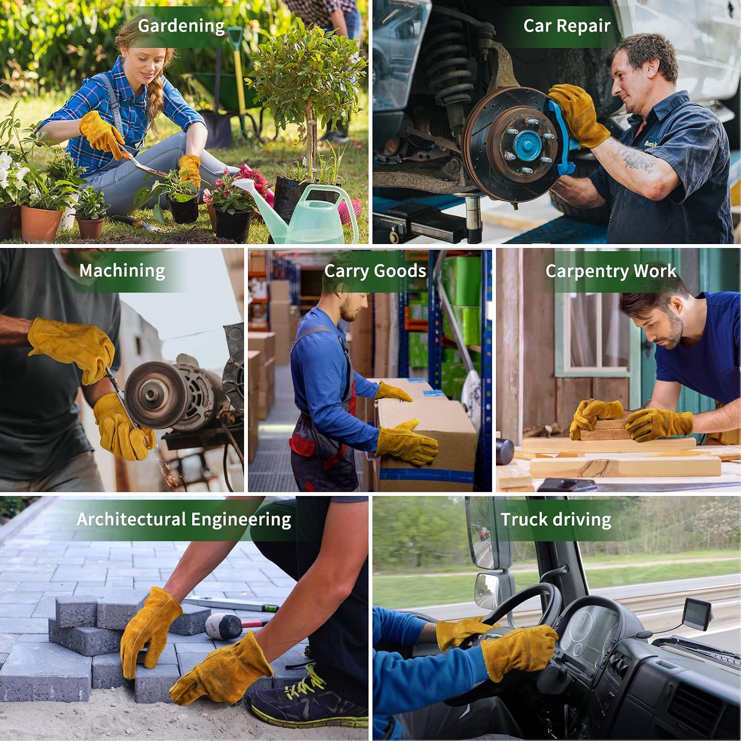 Leather Gardening Gloves for Men Women: Thorn Proof Cowhide Work Gloves | Garden Gloves for Yard Work, Reinforced Palm