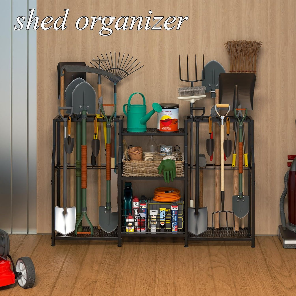 keomaisyto Garden Tool Organizer, Heavy Duty Yard Tool Tower Rack for Garage Organization and Storage, 3 Tier Utility