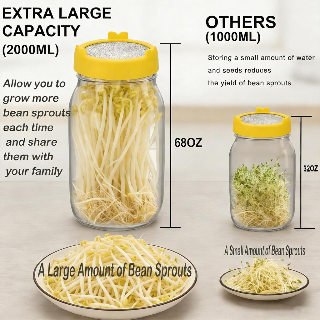  [Large Size] 68oz Sprouting Kit, 2 Sprouting Jar Kits, Wide Mouth Jars with Stainless Steel Screen Sprout Lid, 2000ml