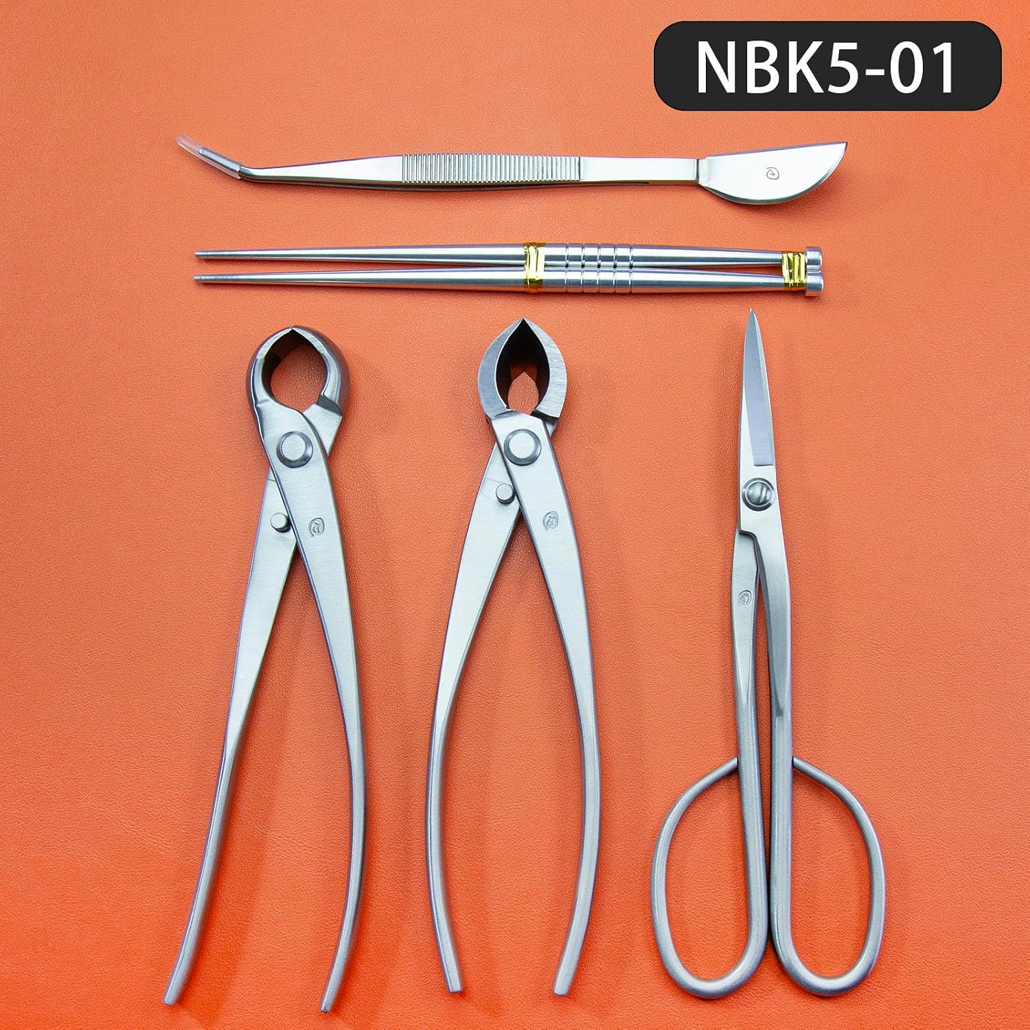 Bonsai Tools 5-Piece Alloy Steel Bonsai tool Kit In Cluding 210mm Long Handle Scissors / 205mm Branch Cutter / 205mm