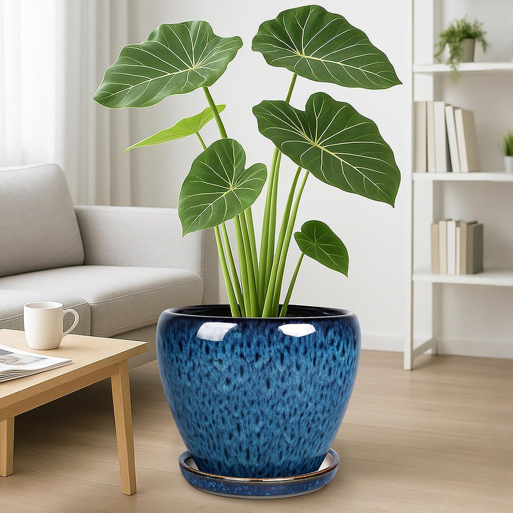 Deep Dream 10 Inch Plant Pot- Ceramic Planter Pot Round Plant Pots for Indoor Plants Outdoor Large Flower Pot with