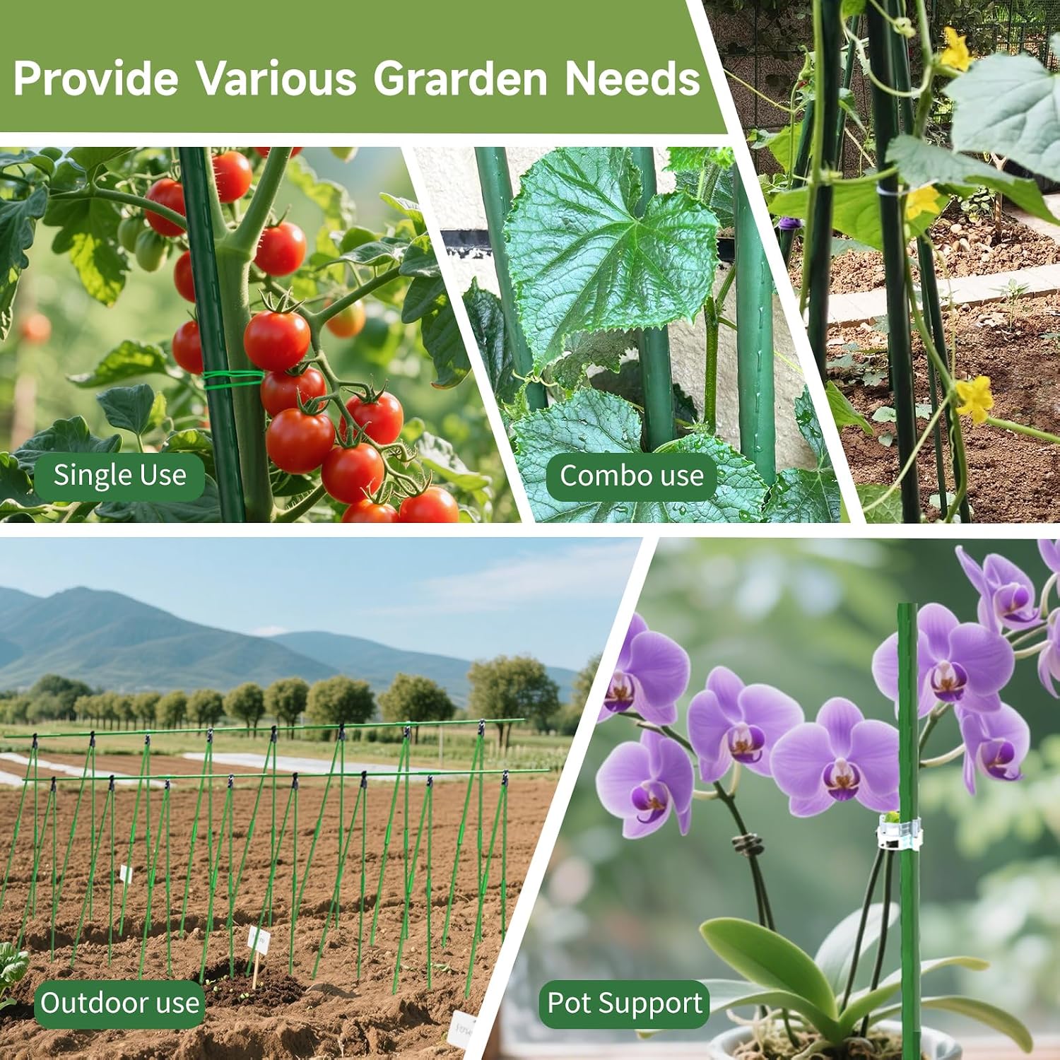 70pcs Garden Stakes Set, 16 Inches Plastic Coated Metal Plant Sticks Stakes Supports, DIY 4ft 5ft 6ft 7ft 8ft Tomato