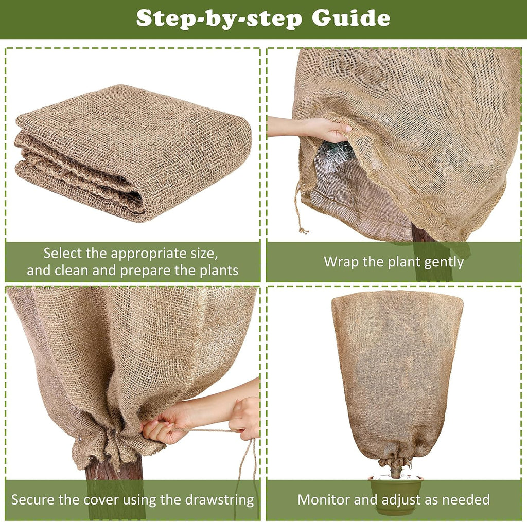 Hahood 8 Packs Winter Burlap Plant Covers Bags 23.6 x 39.4 Inch Large Burlap Sack Plant Blanket with Drawstring