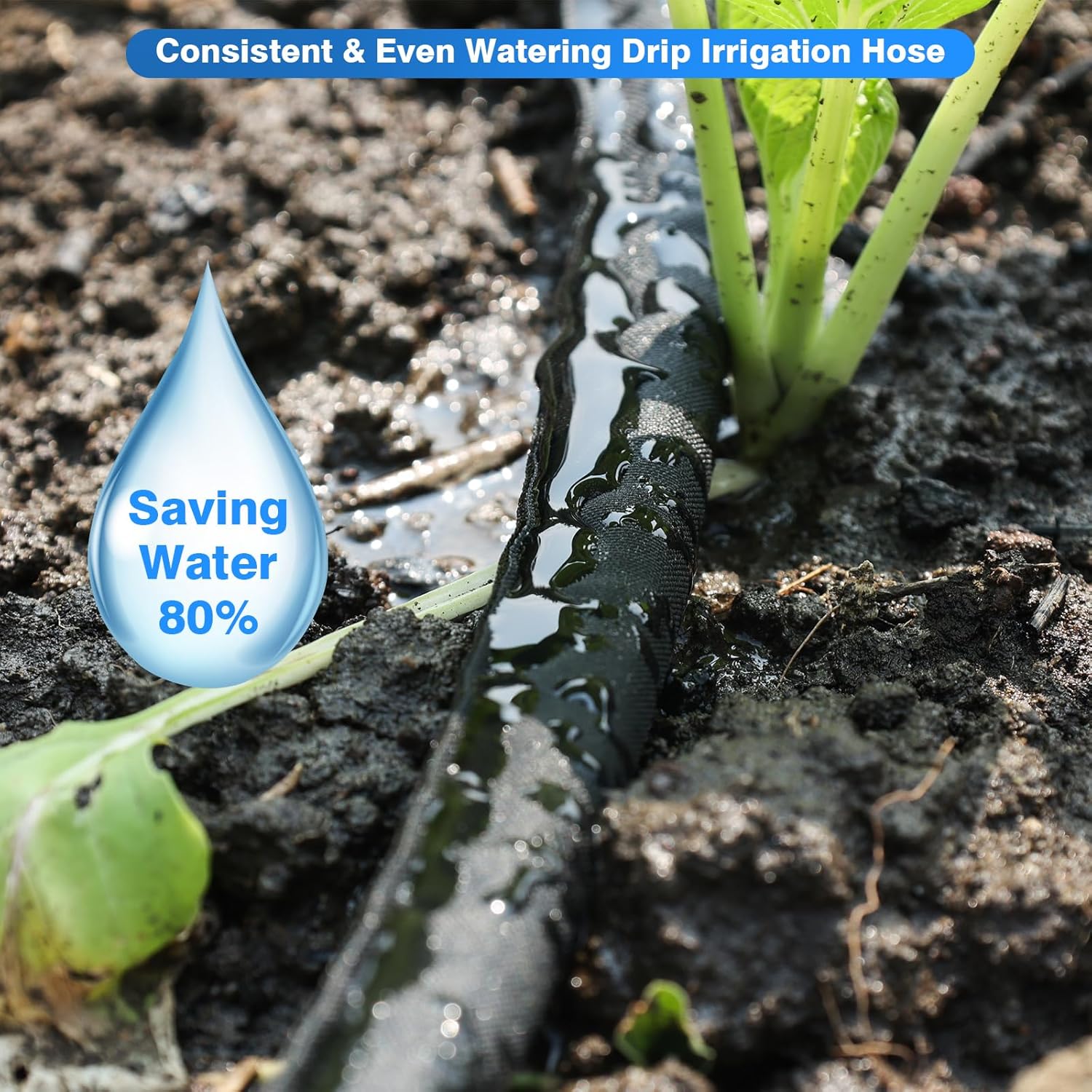 Flat Soaker Hose 50FT x 2 PACK,Drip Hose for Garden Beds Linkable Irrigation System Lightweight and Easy Watering for