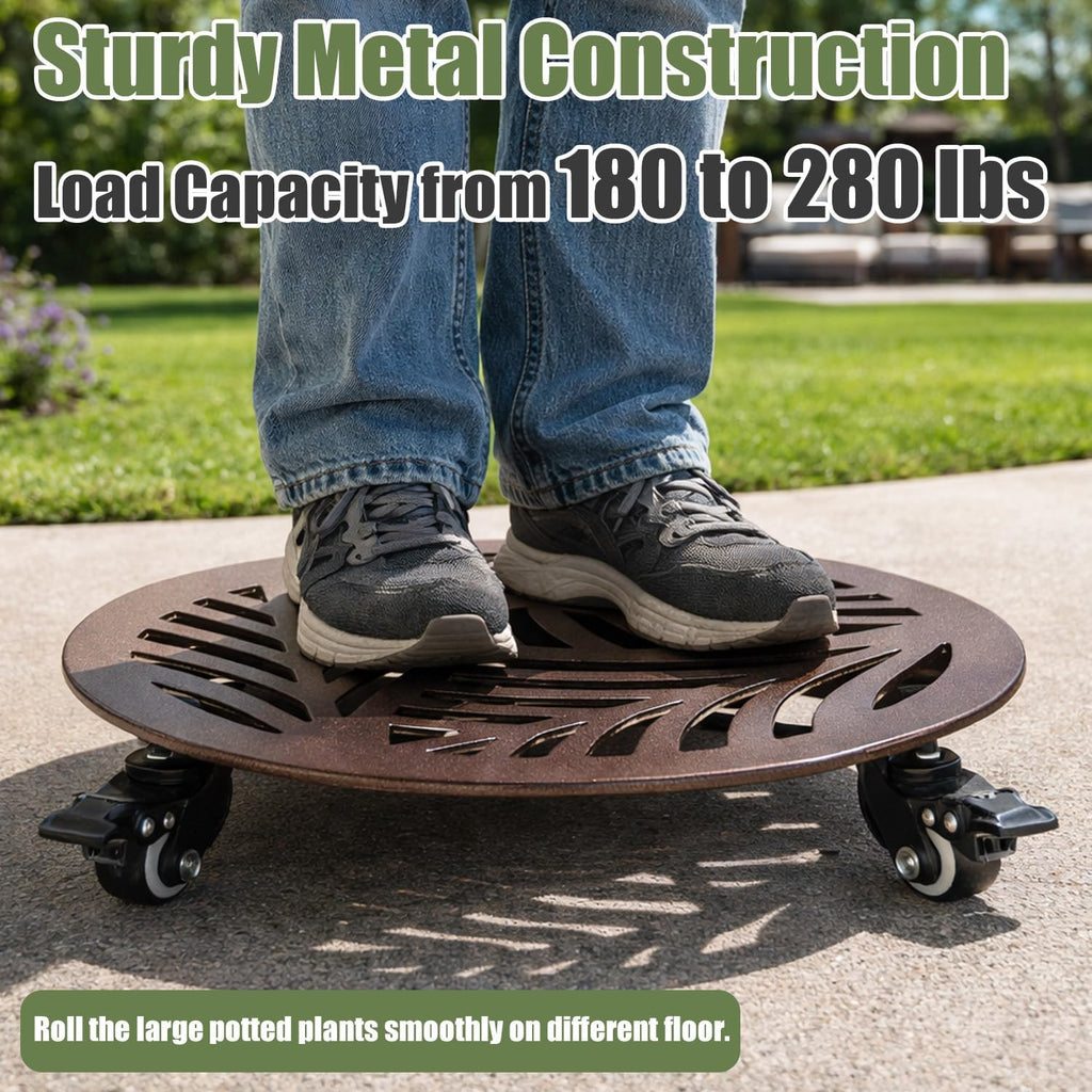2-Pack Large Metal Plant Caddy with 3 Wheels 12 Inches Heavy-duty Rolling Plant Stands with Casters Wheeled Flower Pot