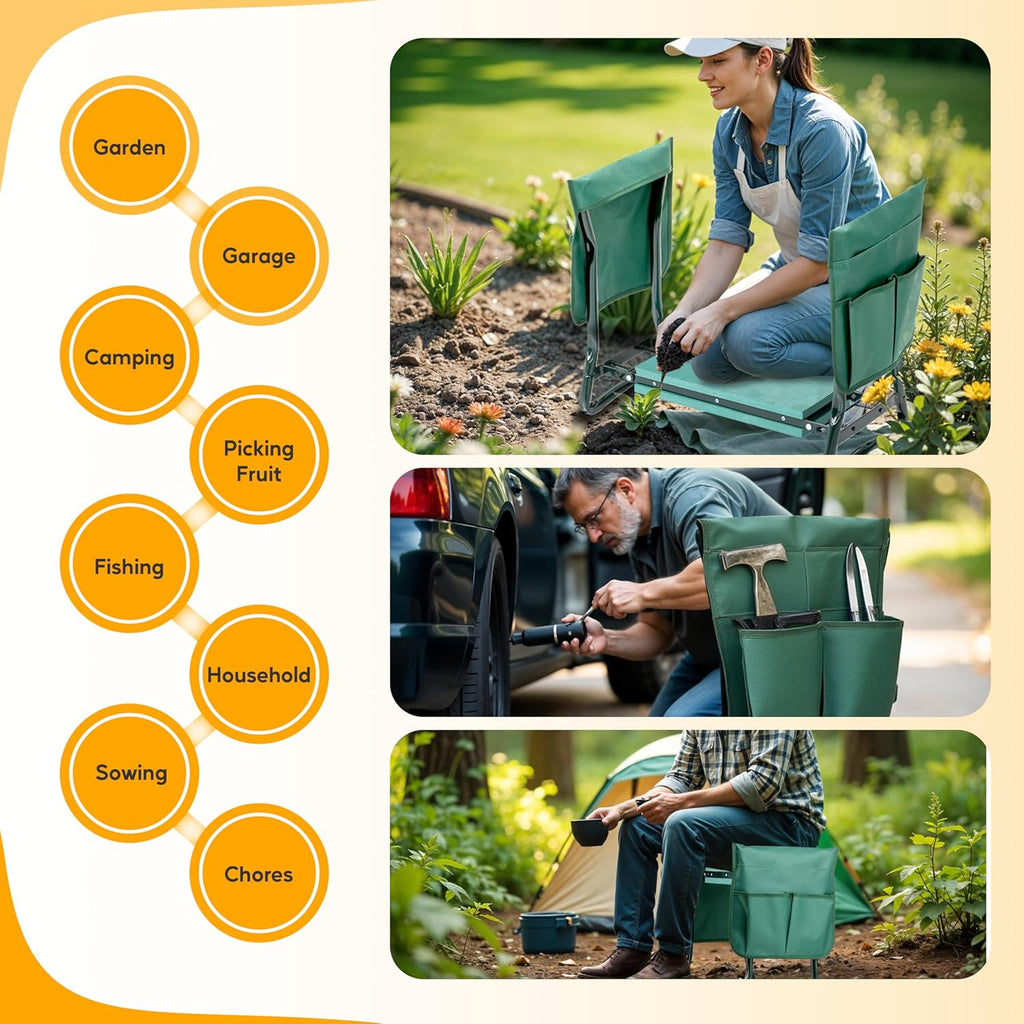 Simple Deluxe Garden Kneeler and Seat, Foldable Kneeling Stool with Thicker EVA Foam Pad, Heavy Duty Bench with Tool