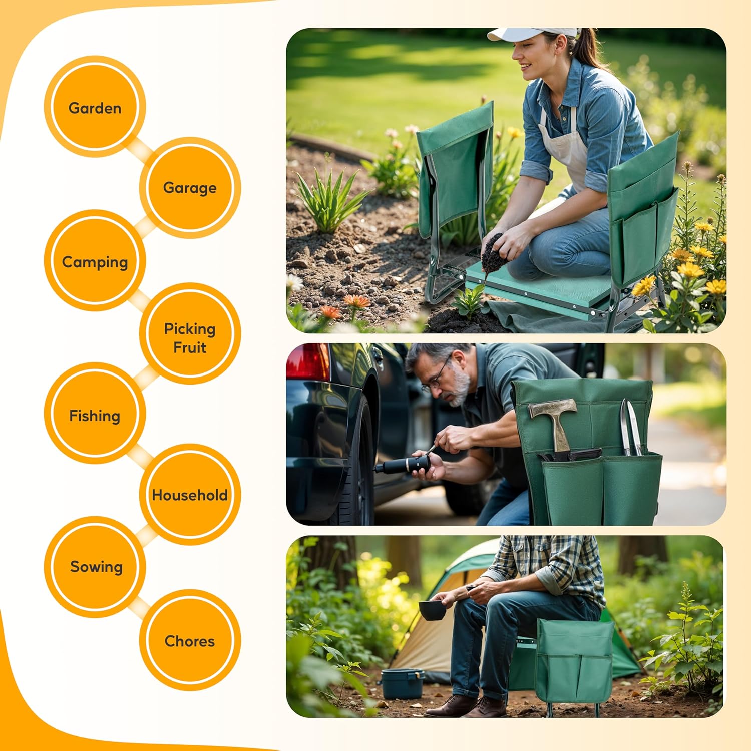 Simple Deluxe Garden Kneeler and Seat, Foldable Kneeling Stool with Thicker EVA Foam Pad, Heavy Duty Bench with Tool