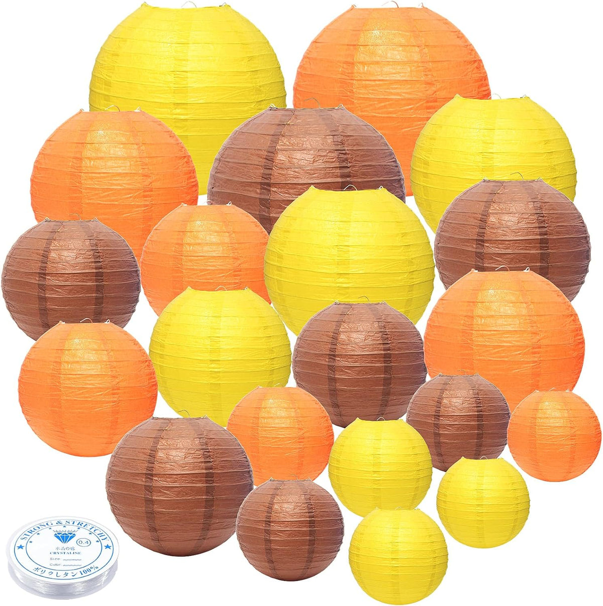 21Pcs Fall Paper Lanterns, 4-10in Yellow Orange Brown, Thanksgiving Decor