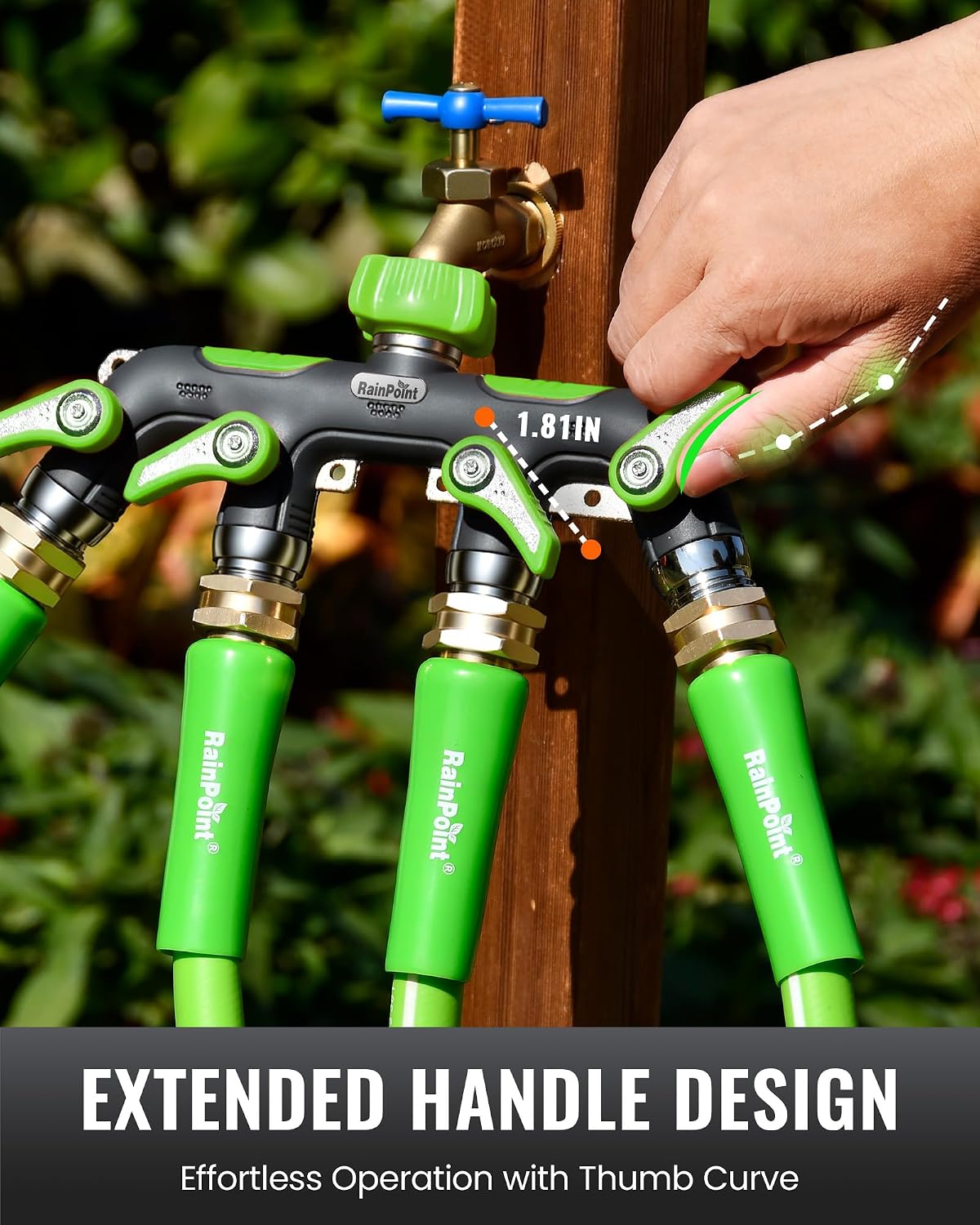 RAINPOINT 4 Way Garden Hose Splitter, 100% Metal Heavy Duty Water Hose Splitter with Individual Shut-Off Valves, 3/4"