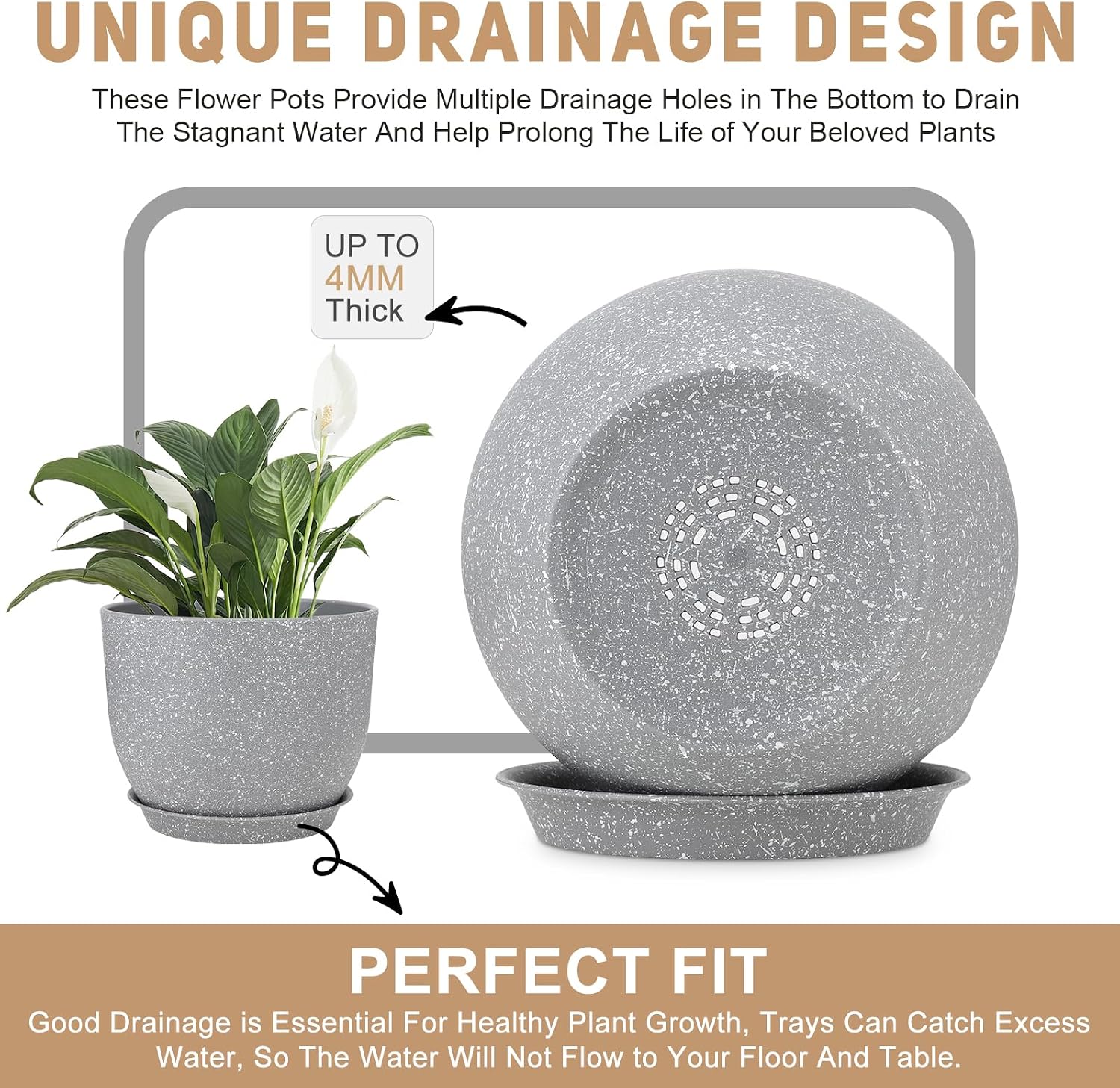 YNNICO Plant Pots 12/10/9 inch Set of 3, Flower Pots with Multi Mesh Drainage Holes, Large Planters for Indoor Outdoor