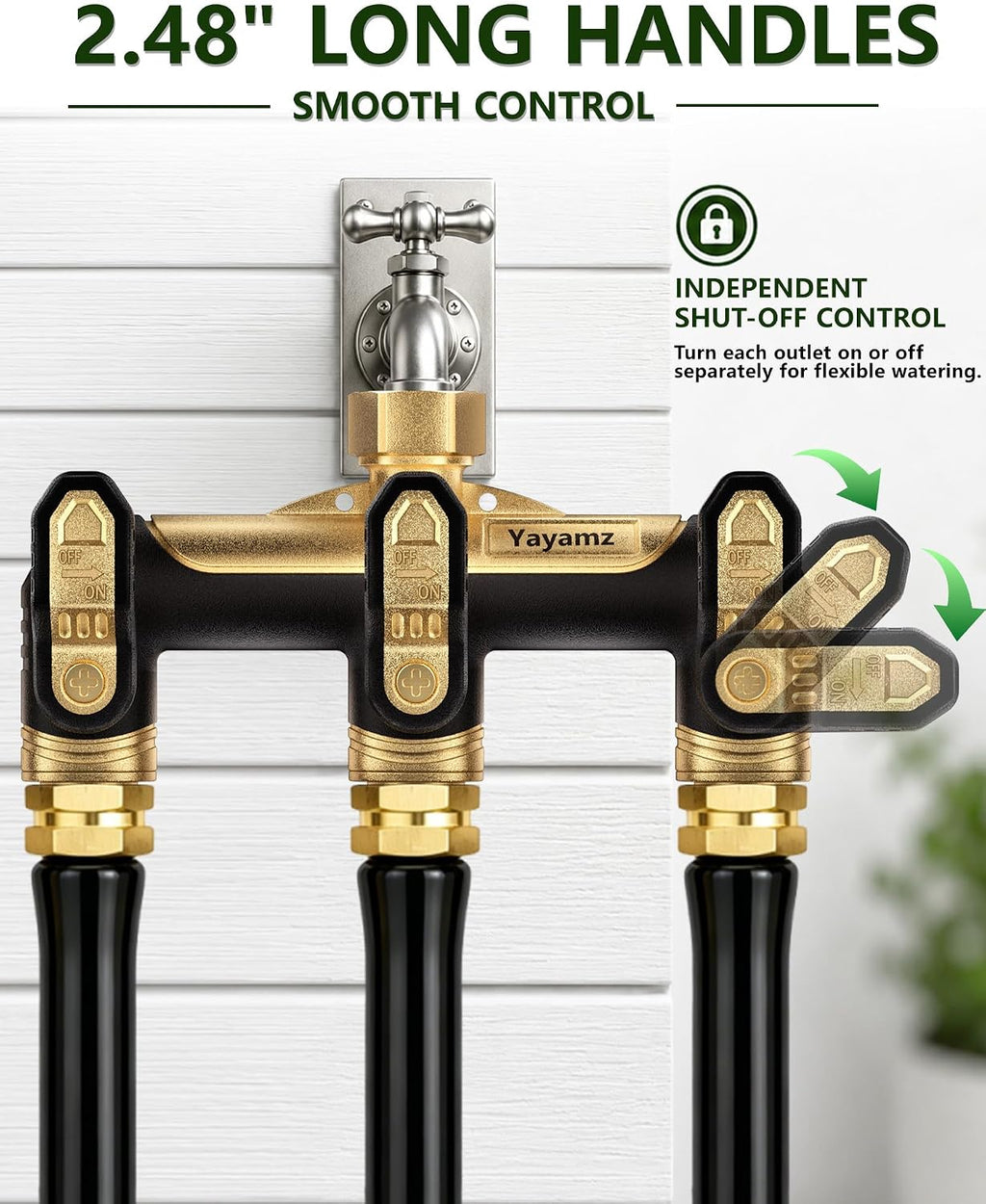 Garden Hose Splitter 3 Way, Heavy Duty All Metal Water Hose Spigot Splitter | Shut Off Valves,2.4" Easy-Turn