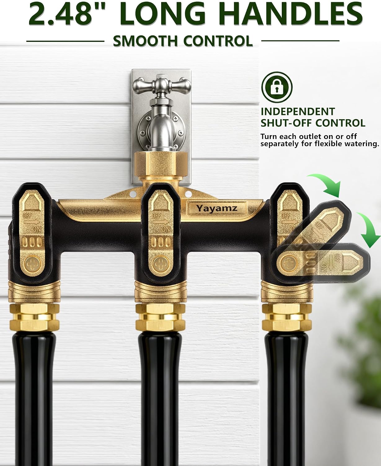 Garden Hose Splitter 3 Way, Heavy Duty All Metal Water Hose Spigot Splitter | Shut Off Valves,2.4" Easy-Turn
