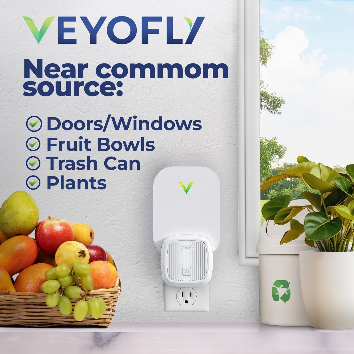 VEYOFLY Fruit Fly Traps Indoor Plug-in UV, Gnat Trap, 2 Device + 2 Refills | UV light attracts insects to glue cards