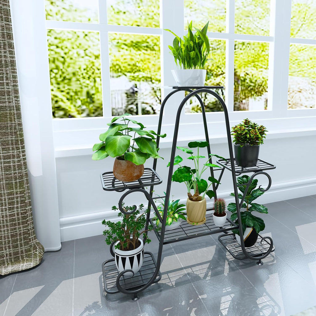 Plant Stand 6 Tier Metal Plant Stands for Indoor Outdoor Plants Multiple Tiered Tall Iron Plant Shelf, Black Plant