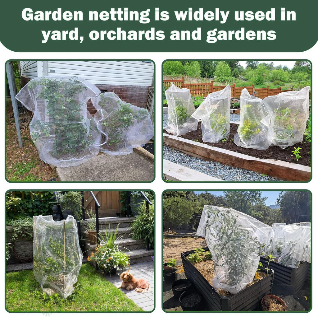 4 Pack Garden Neting Plant Insect Bird Barrier Mesh with Drawstring 4Ft x 4.6Ft Mesh Plant Covers Freeze Protection