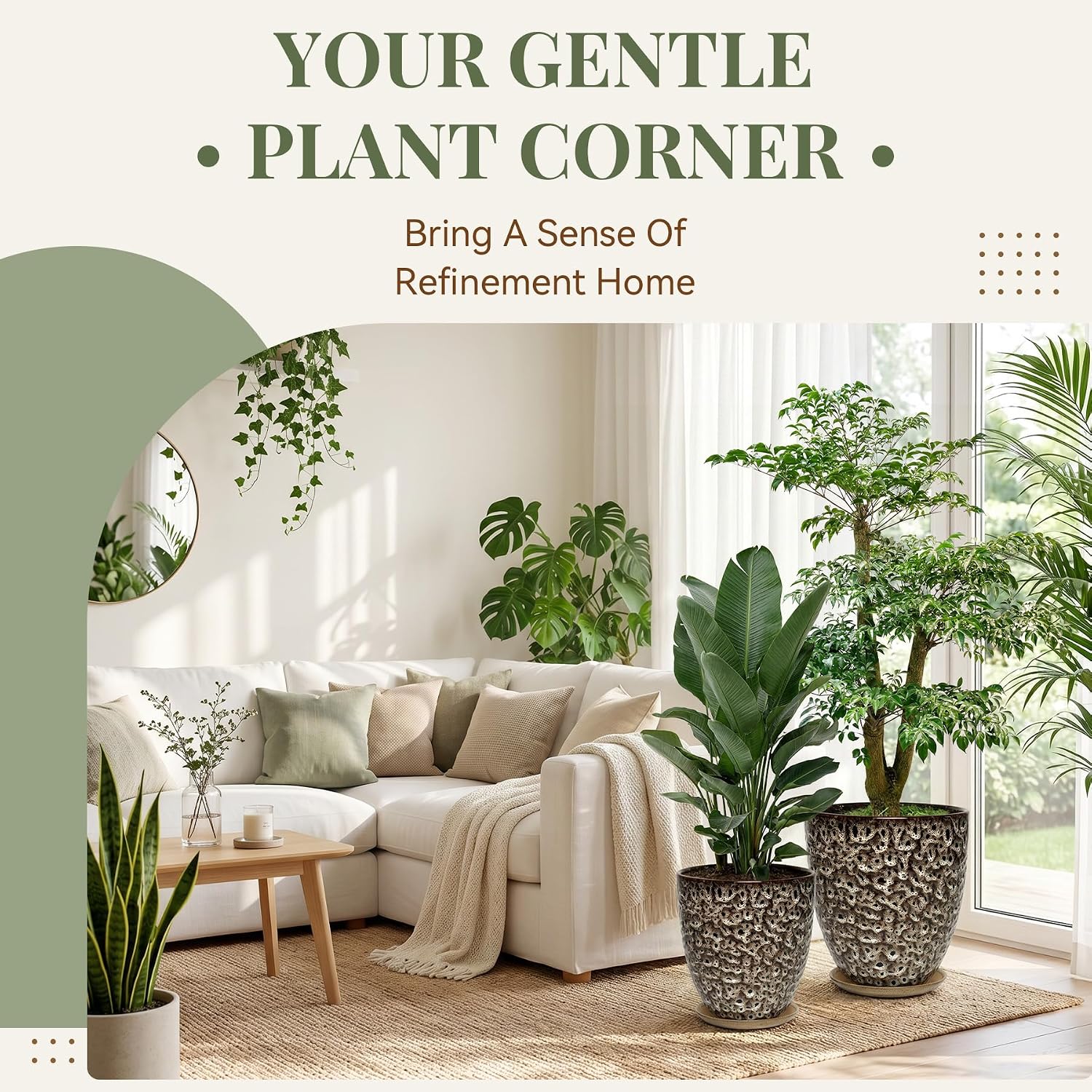 11.8 Inch Modern Ceramic Plant Pot with Saucer, Flower Pot with Drainage Hole Mesh Net,Indoor Outdoor Planter (Speckle