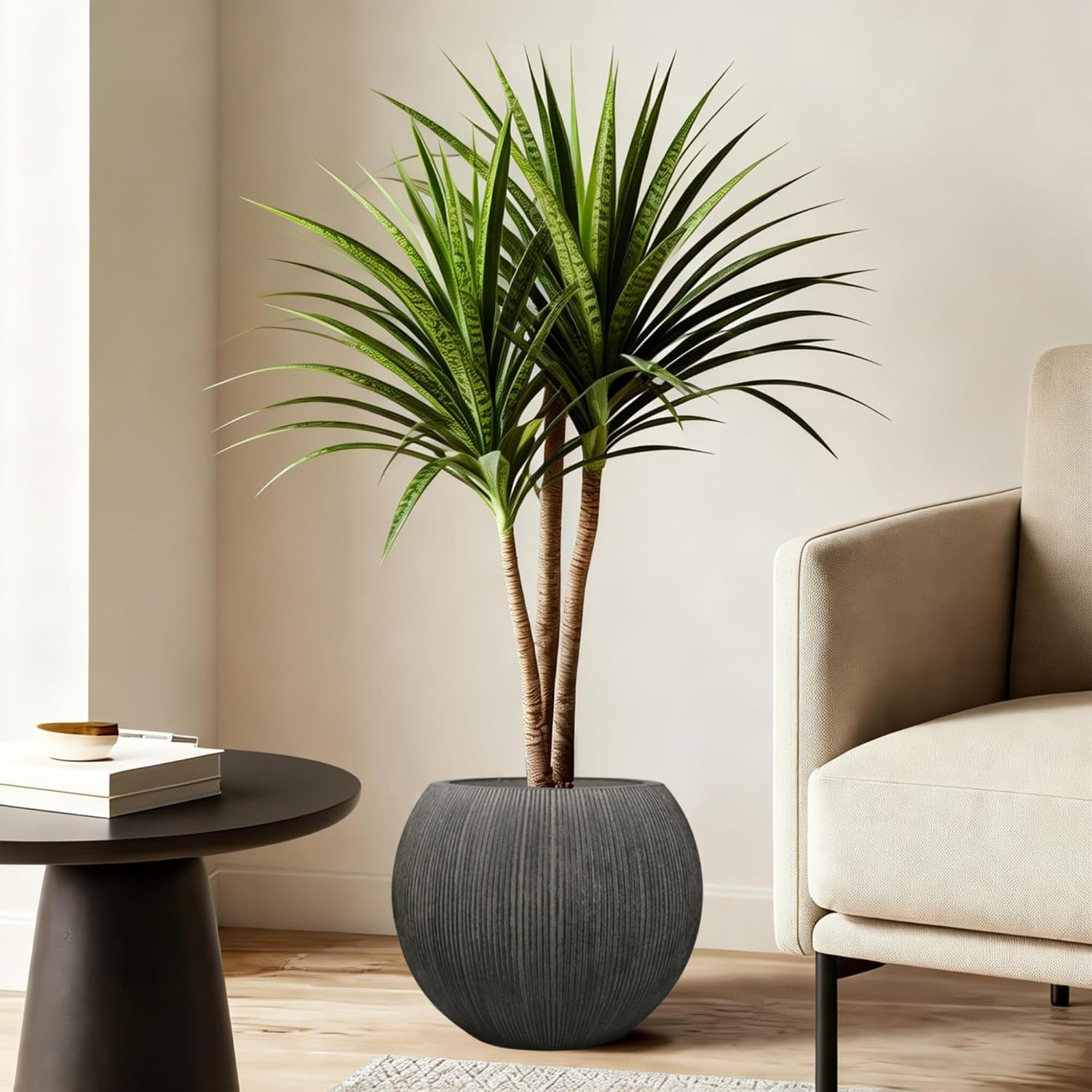11.8" H x 14.5" D Large Round Plastic Planter with Drainage Hole & Plug | UV/Weatherproof, Lightweight, Recyclable
