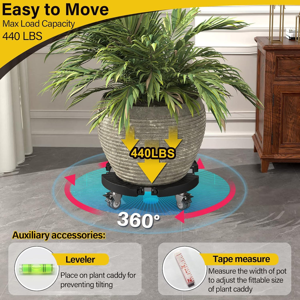 Goovilla Plant Stand with Wheels 440LBS Load,1Pack, Adjustable 15-22",Black | Heavy Duty Plant Caddy with Lockable