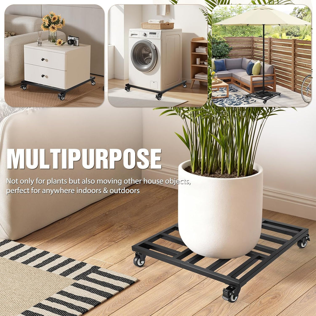 AugFir 22" Plant Caddy with Wheels Heavy Duty, 600lbs Rolling Metal Plant Stand, Square Plant Dolly with Lockable