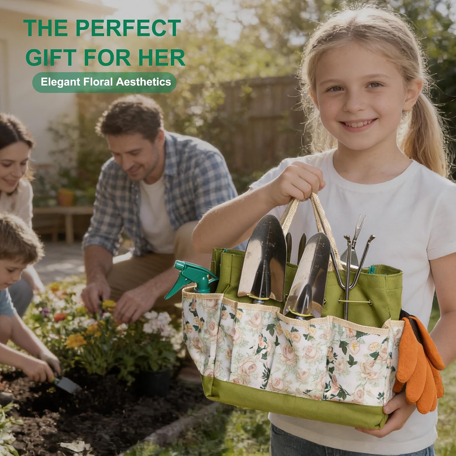 Garden Tool Set, 9 Pcs Heavy Duty Stainless Steel Gardening Hand Tool, Green Garden Tool Bag Kit, Gardening Supplies
