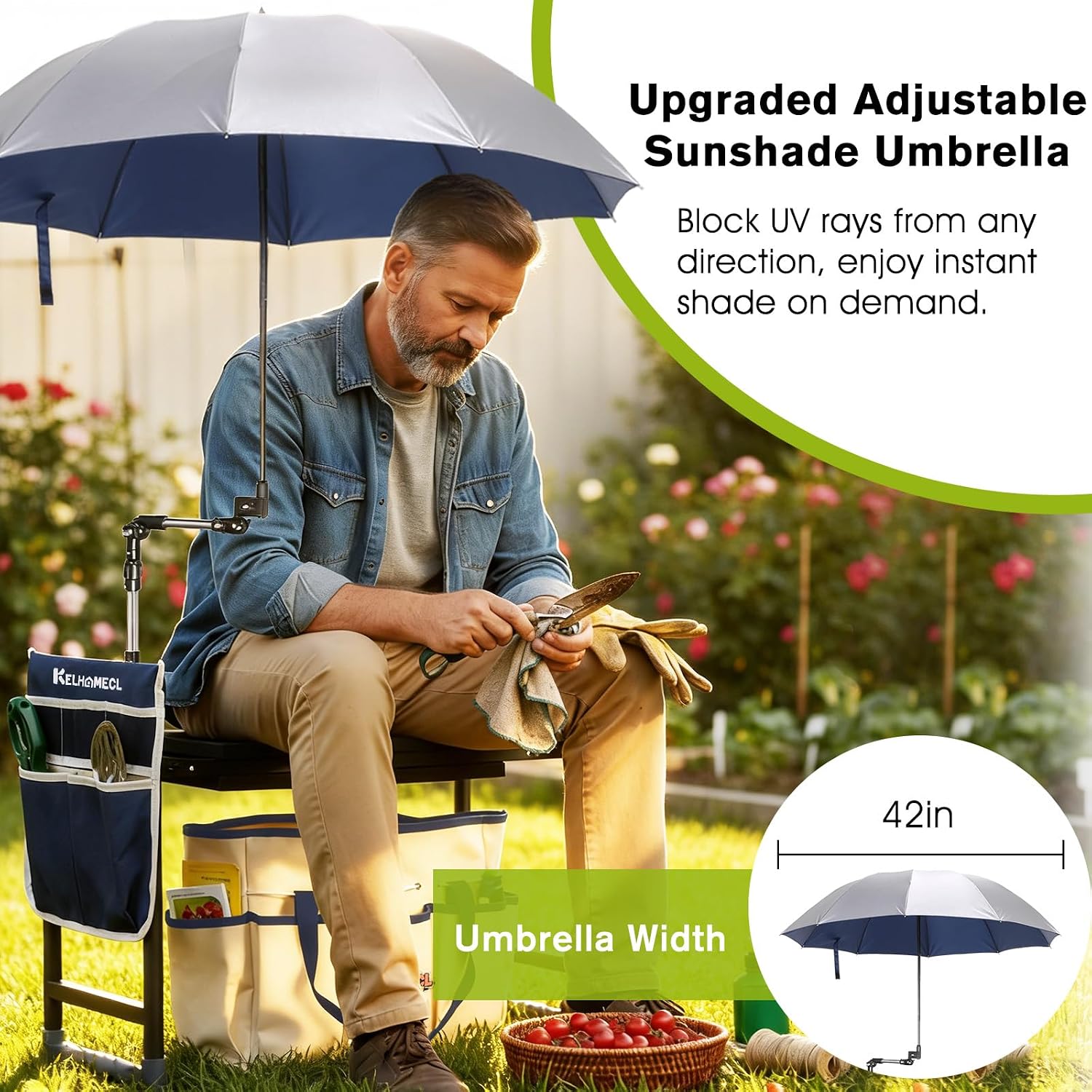Garden Kneeler and Seat with Umbrella,Heavy Duty Gardening Bench and Stool | 2-in-1 Foldable Gardening Stool with