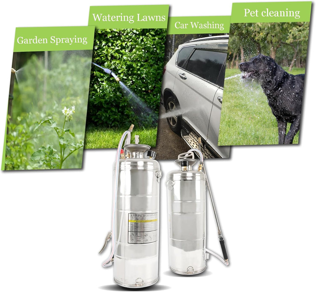 Heavy Duty Stainless Steel Sprayer, 2 Gallon Pump Sprayer, 8L Stainless Hand Pump Sprayer for Lawn, Garden Watering