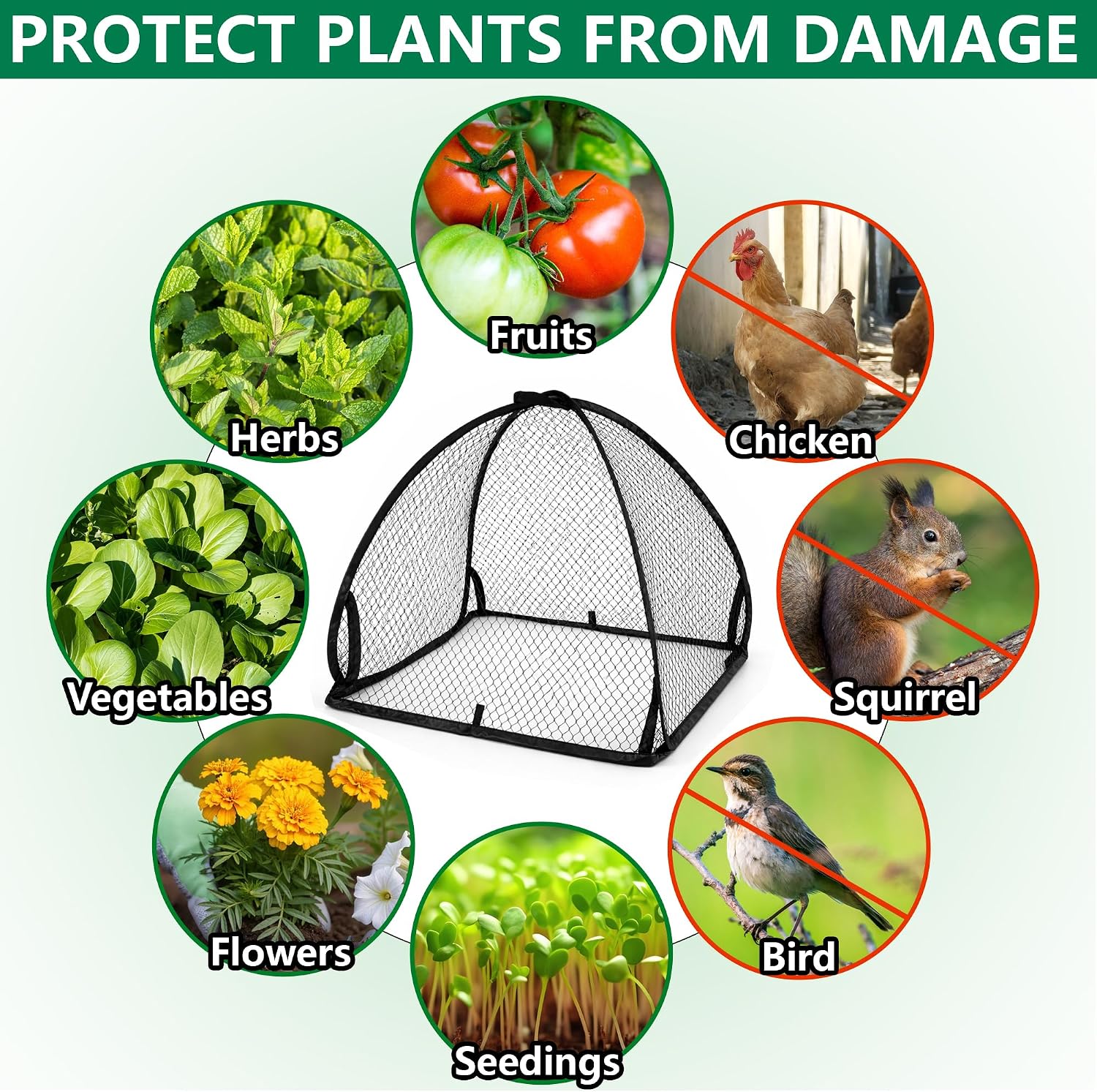 DECOHS 2 Pcs Pop-Up Mesh Plant Cover Tent, 22 x 22 x 22 Inch Garden Net Cage Guard Cover, Plant Protector Enclosure