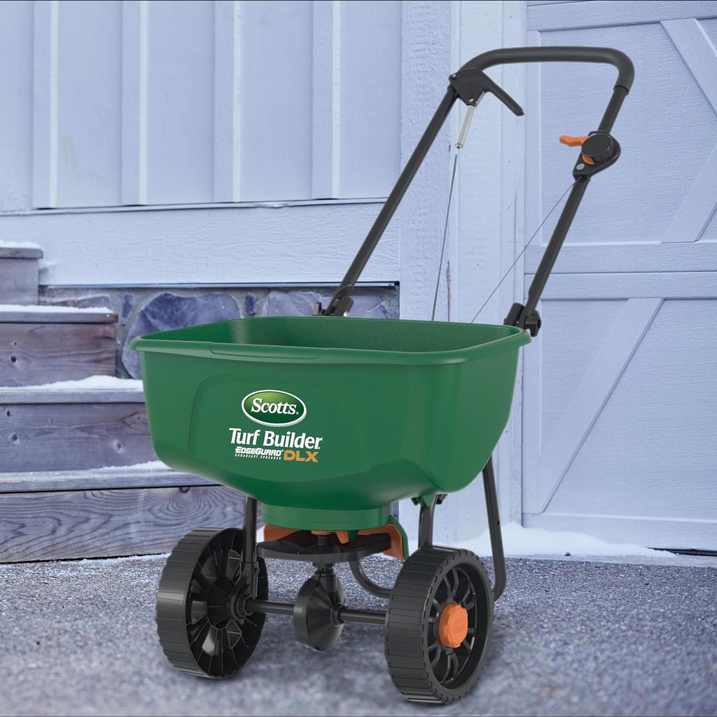 Scotts Turf Builder EdgeGuard DLX Broadcast Spreader for Seed, Fertilizer, Salt, Ice Melt, Holds up to 15,000 sq.ft.