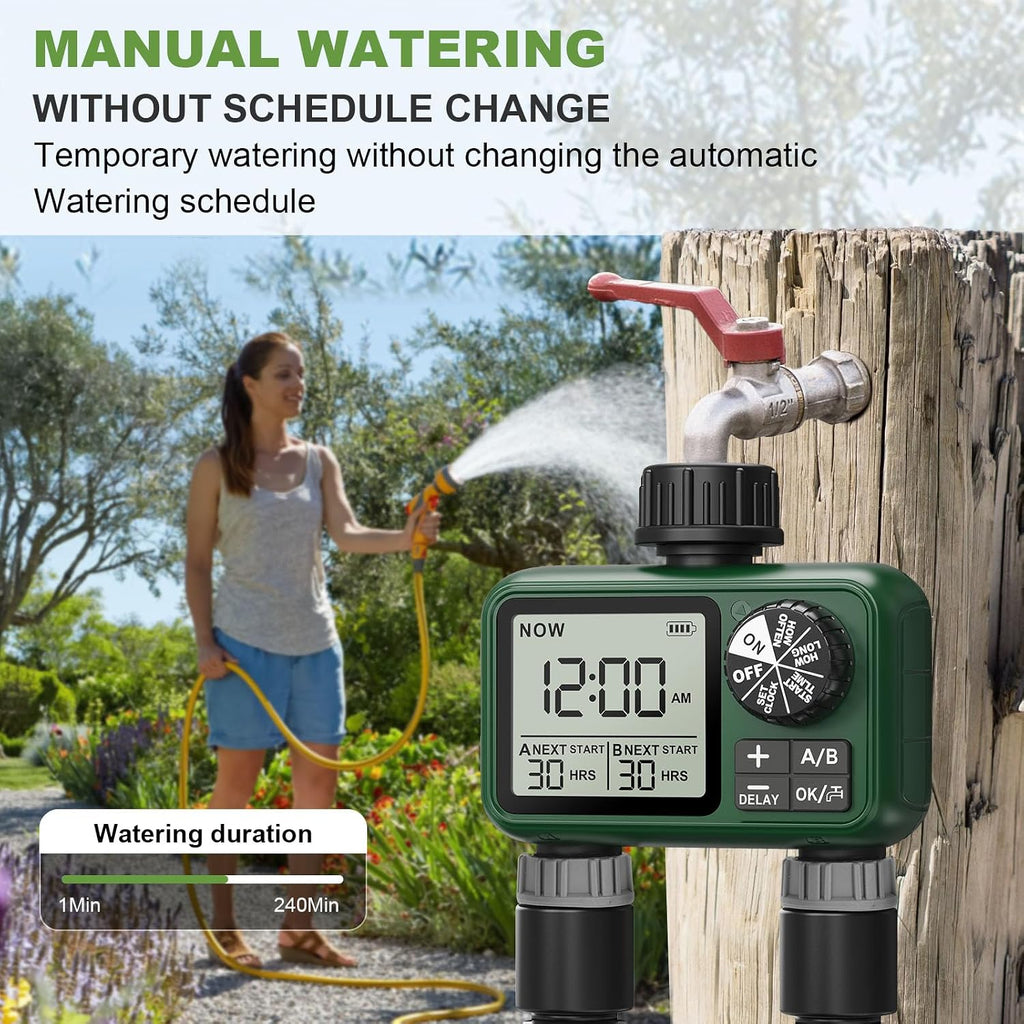 Water Timer for Outdoor Garden Hose, Sprinkler Timer for Garden | Faucet with Auto/Manual/Rain Delay Mode, Sprinkler
