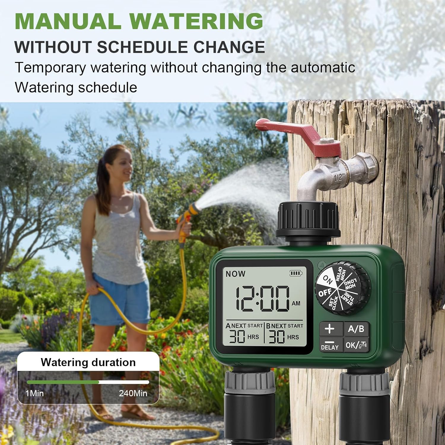 Water Timer for Outdoor Garden Hose, Sprinkler Timer for Garden | Faucet with Auto/Manual/Rain Delay Mode, Sprinkler