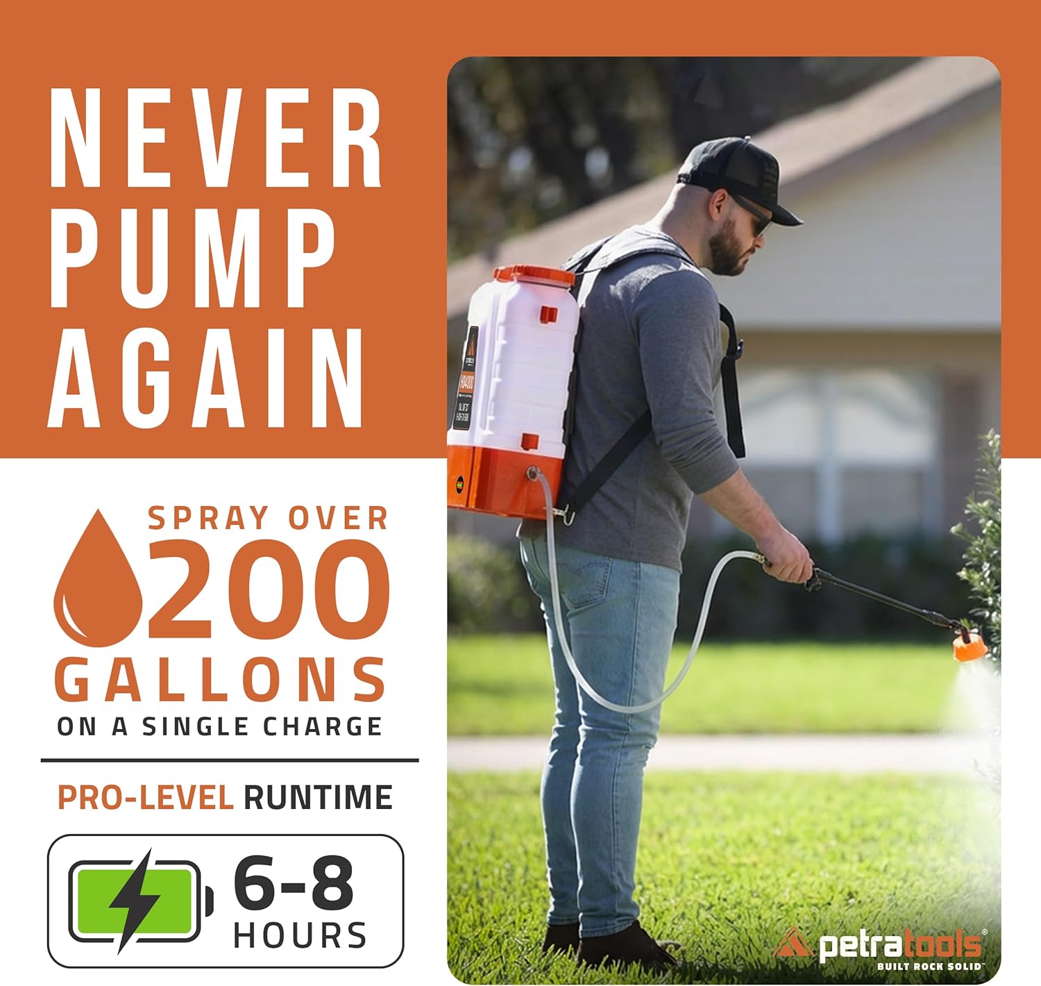 PetraTools HD4000 Battery Powered Backpack Sprayer, 6 Hr Runtime, 6 Nozzles | Electric Sprayer for Lawn & Garden w/