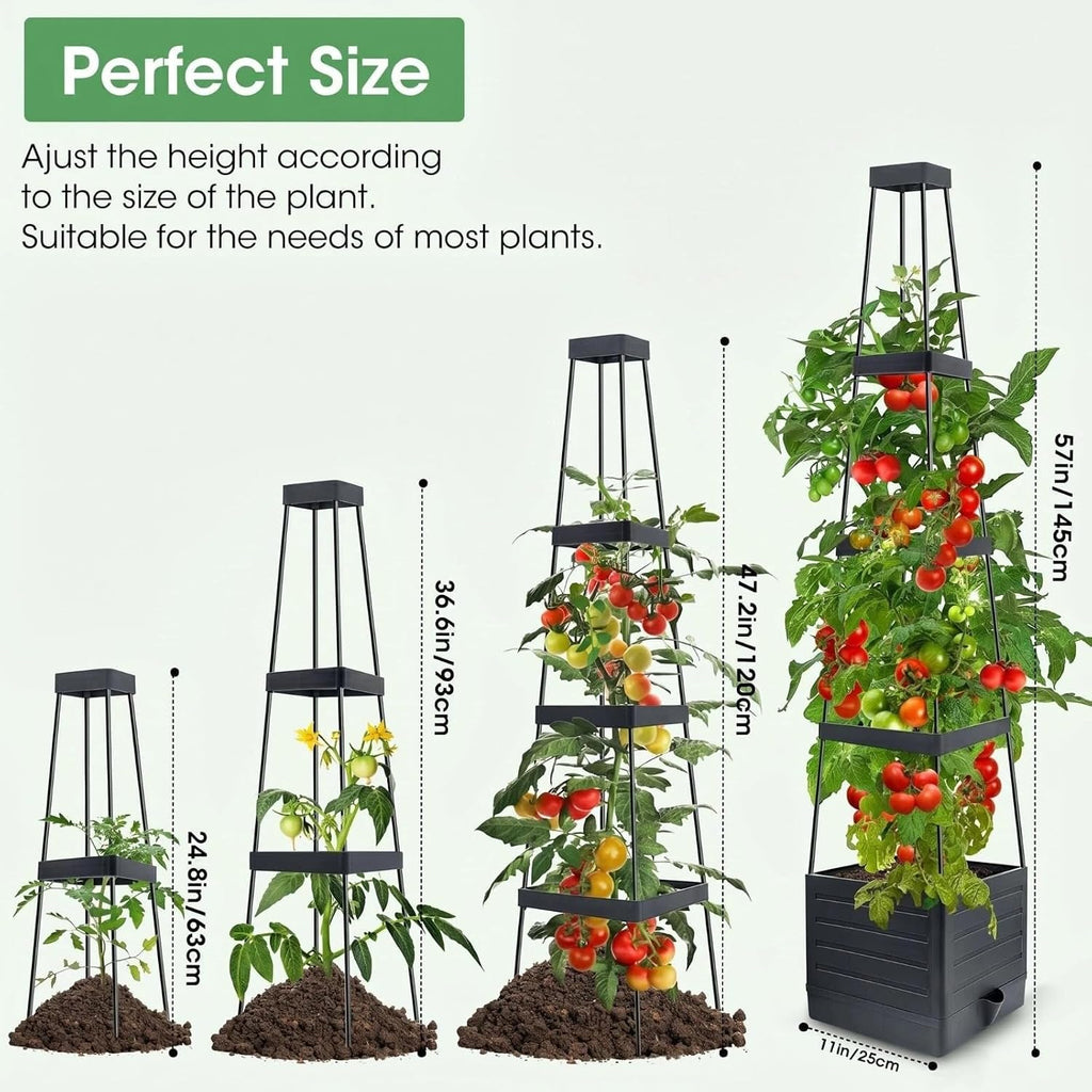MQUPIN 2 Pack Tomato Planter with Trellis, 57" Self-Watering Raised Garden Bed Planter Box for Climbing Plants Vine