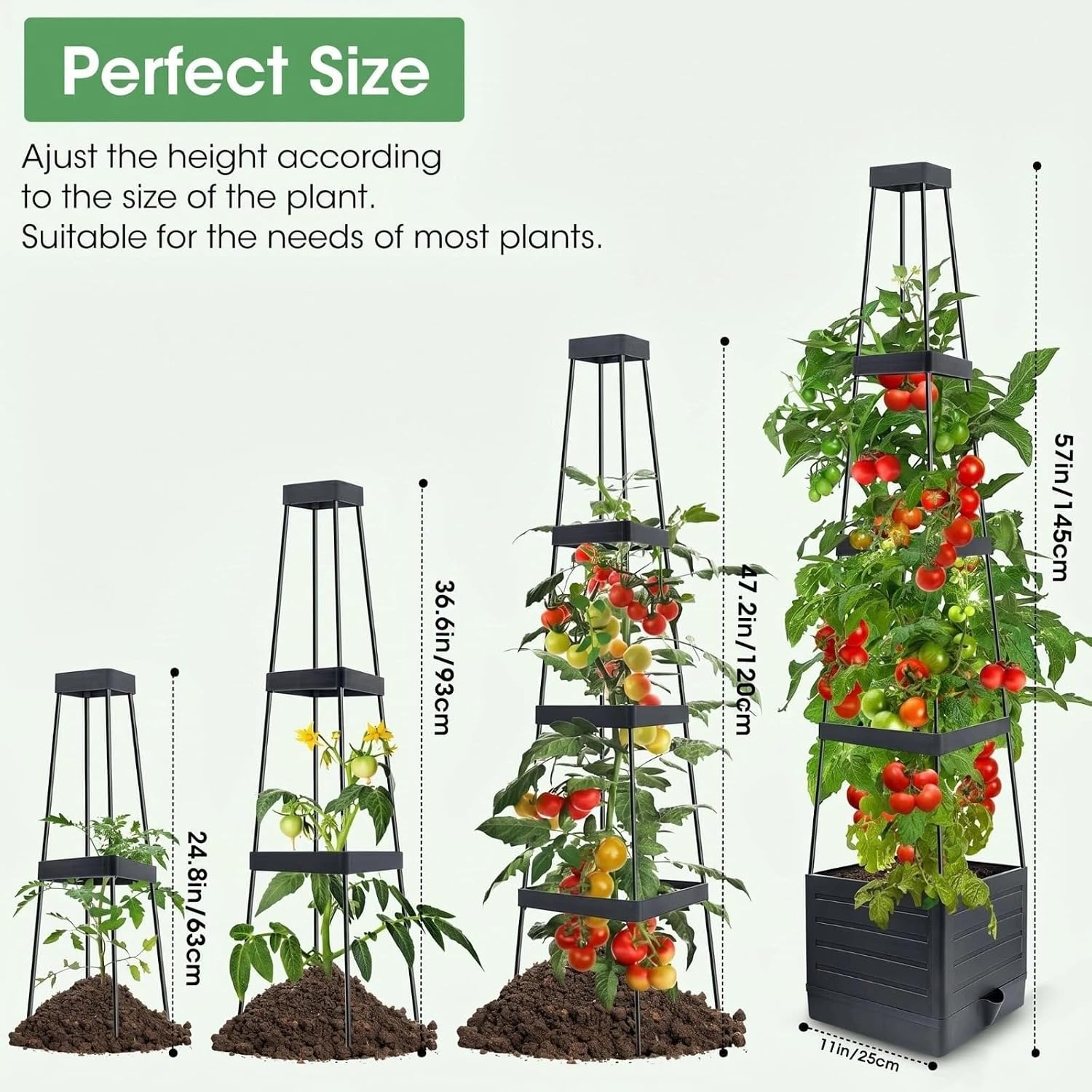 MQUPIN 2 Pack Tomato Planter with Trellis, 57" Self-Watering Raised Garden Bed Planter Box for Climbing Plants Vine