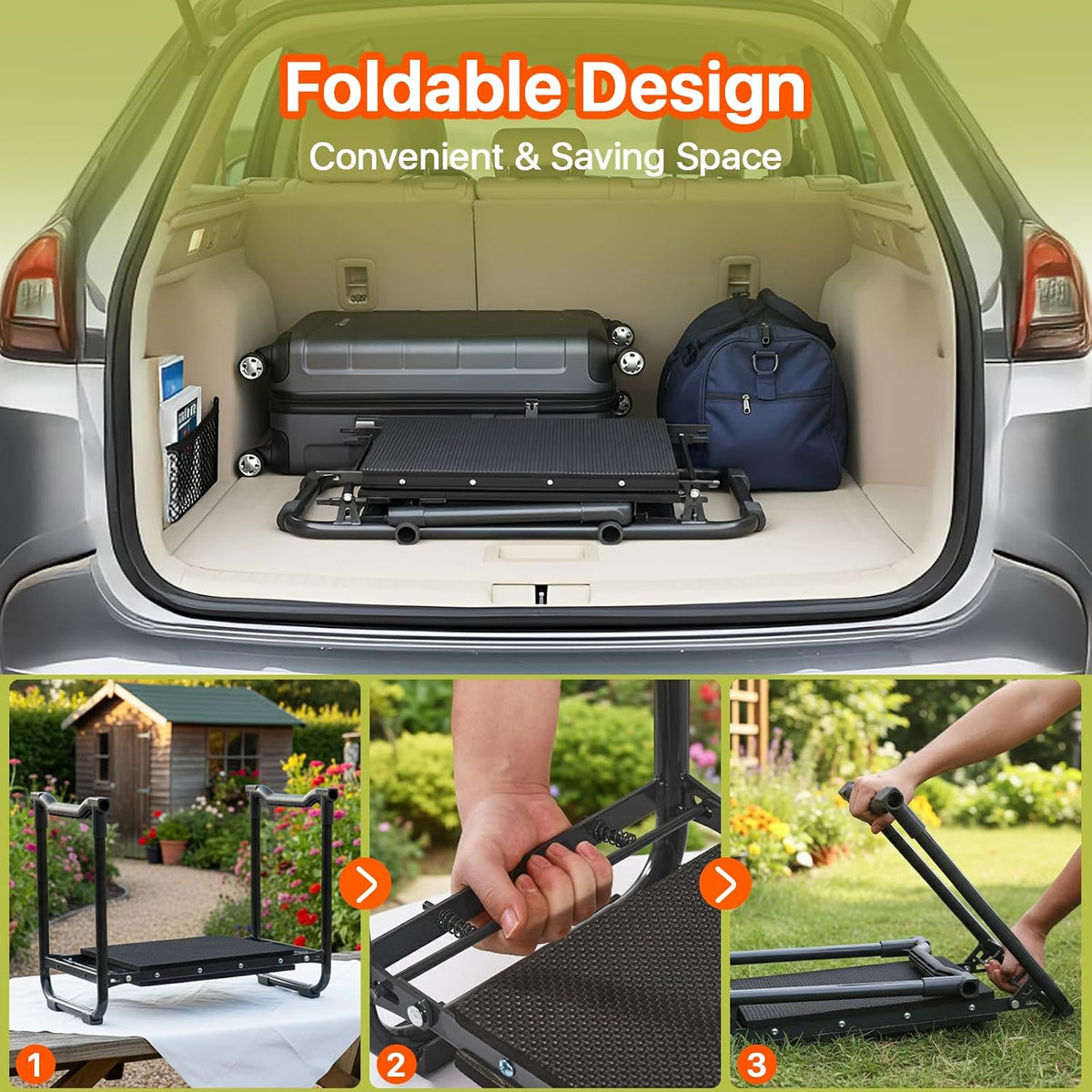 Garden Kneeler and Seat Heavy Duty, Wider and Thicker Kneeling Pad Stool | Foldable Gardening Kneeling Stool with 2