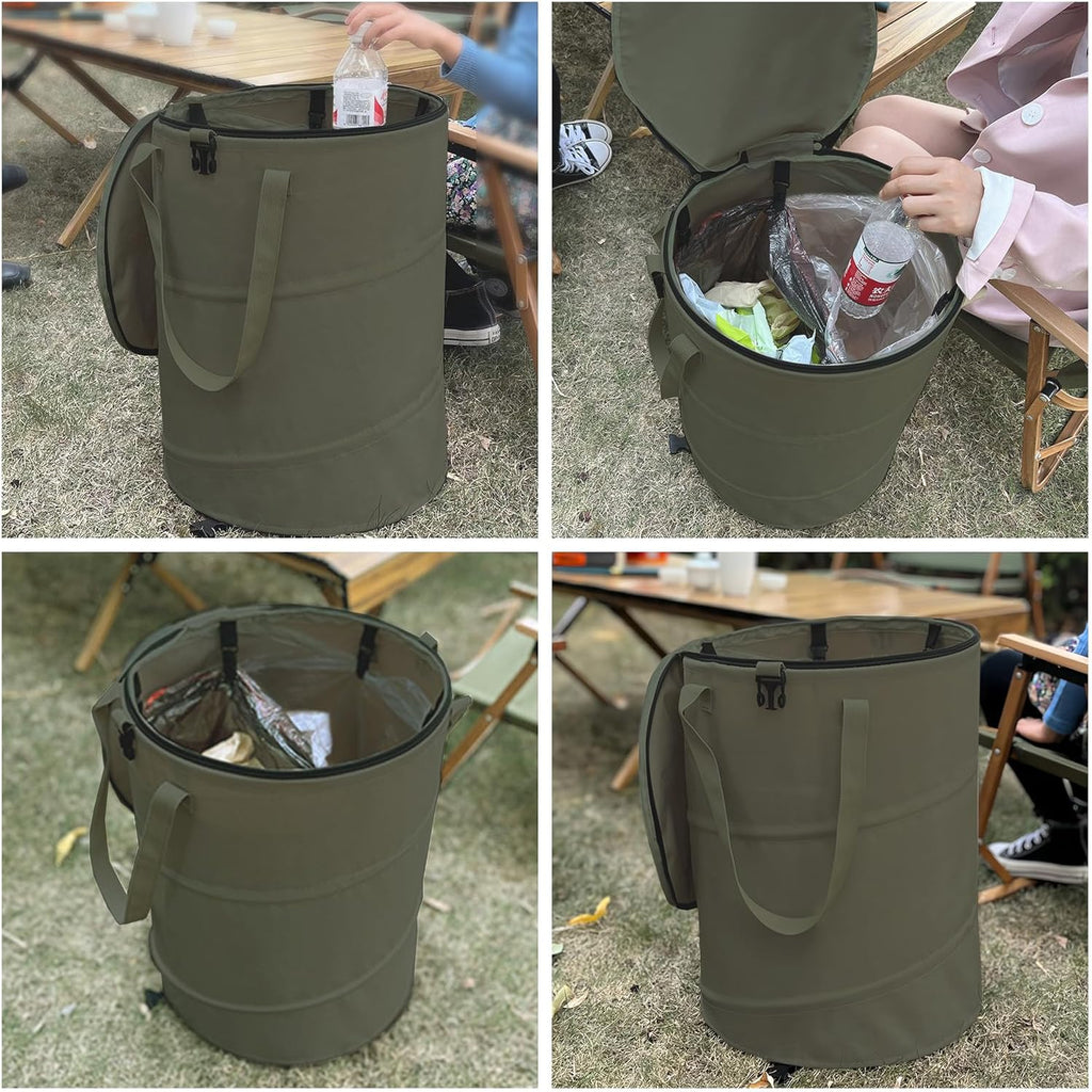 Pop up Camping Trash can,24 Gallon Collapsible Garden can with lid(Green) | Reusable Lawn and Leaf Bag with Sorting